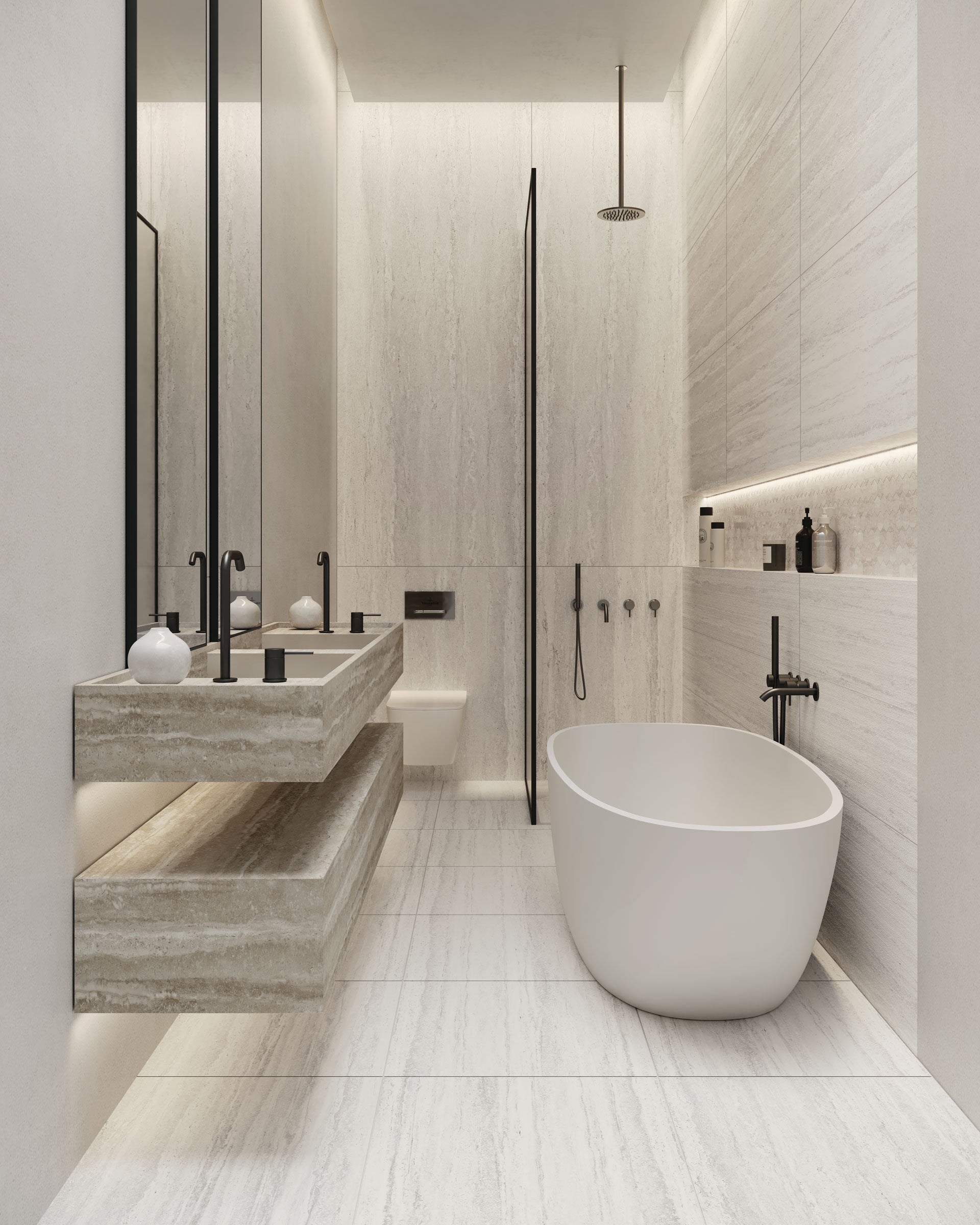 Travertine Pre-Fab 32x96 Matte Porcelain Tile in Silver