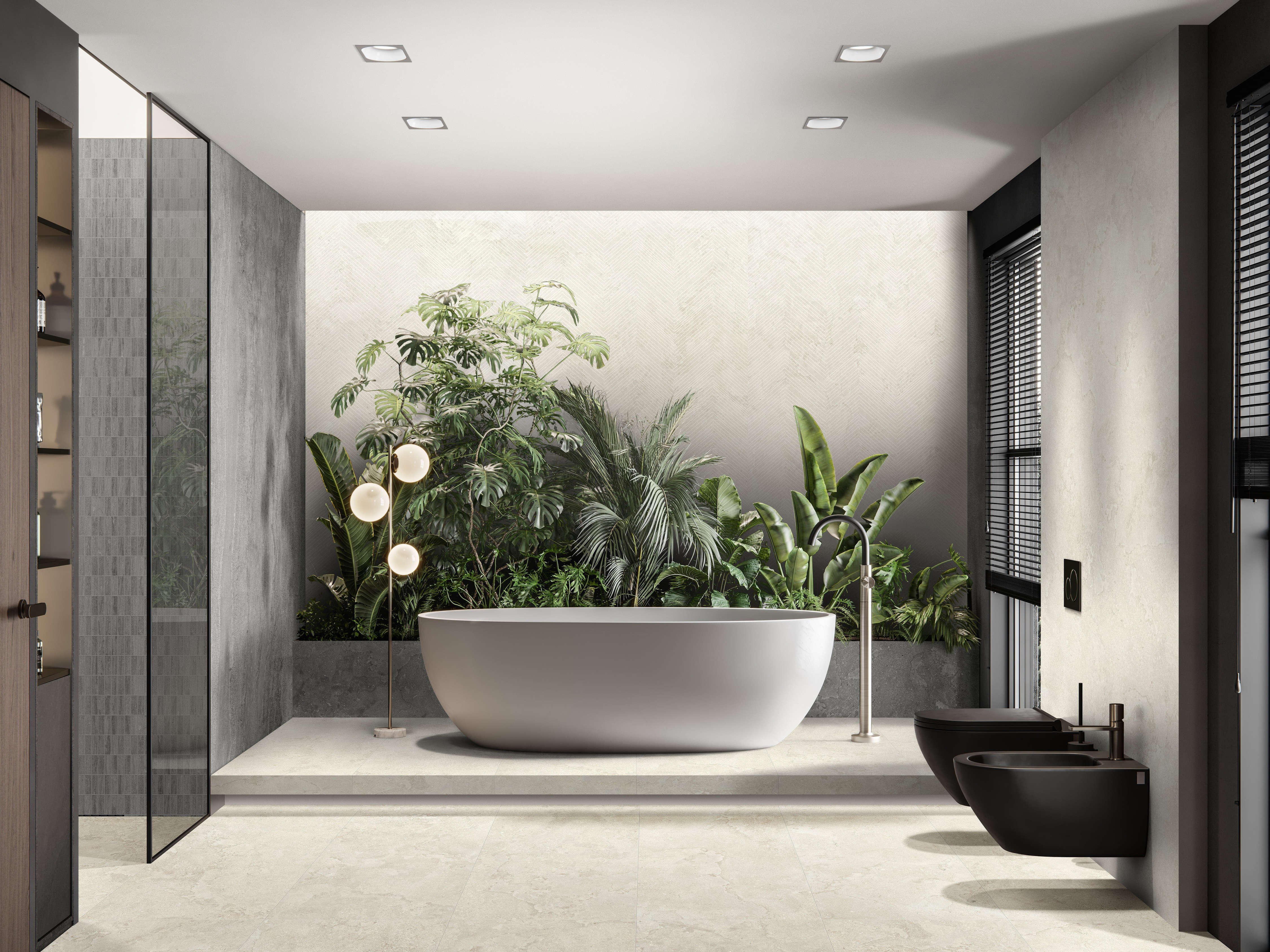 EcoStone 1x3 Matte Porcelain Mesh Mosaic Tile in Vein-Cut Pumice