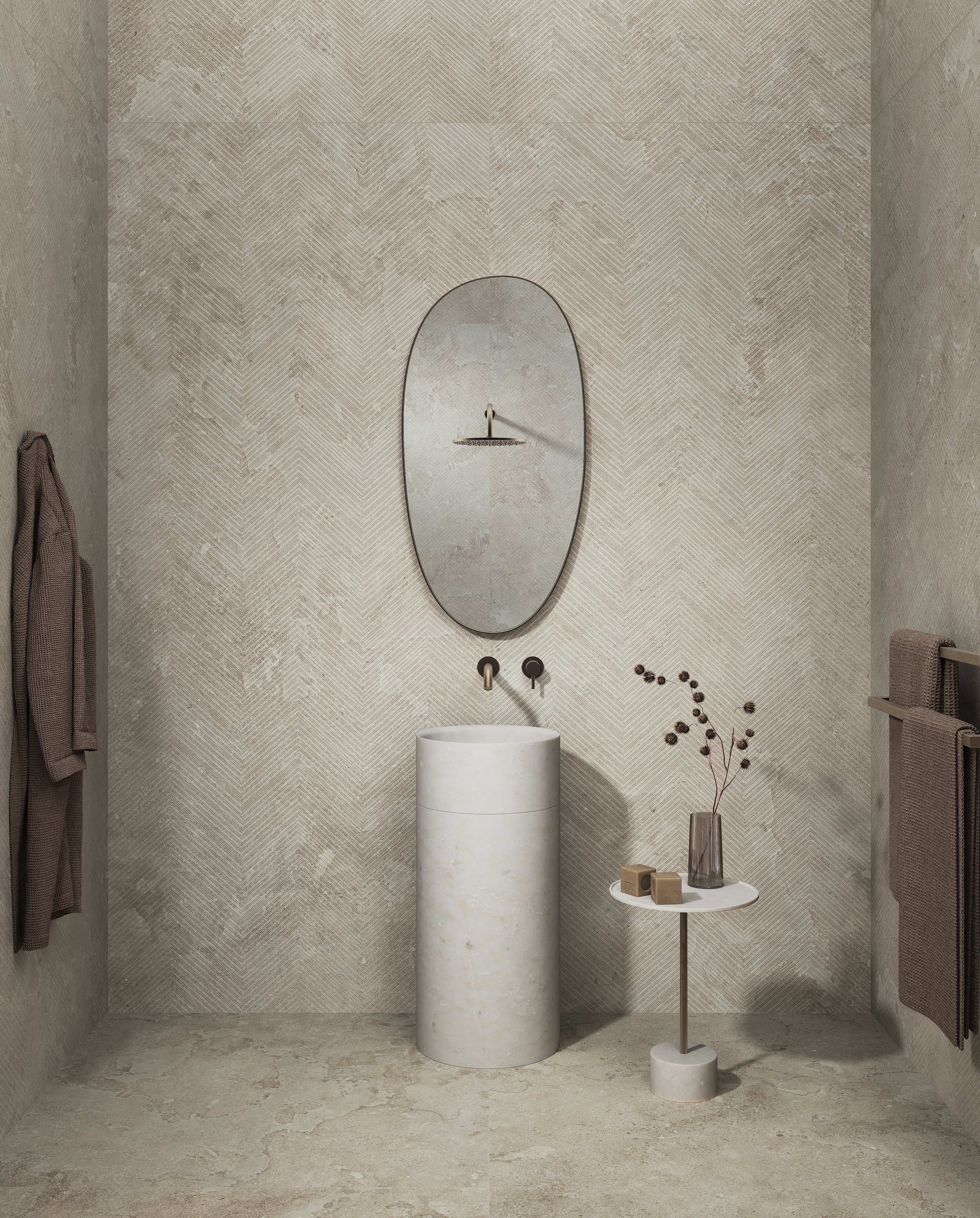 EcoStone 48x110 Matte Chevron Deco Porcelain Tile in Cross-Cut Mist