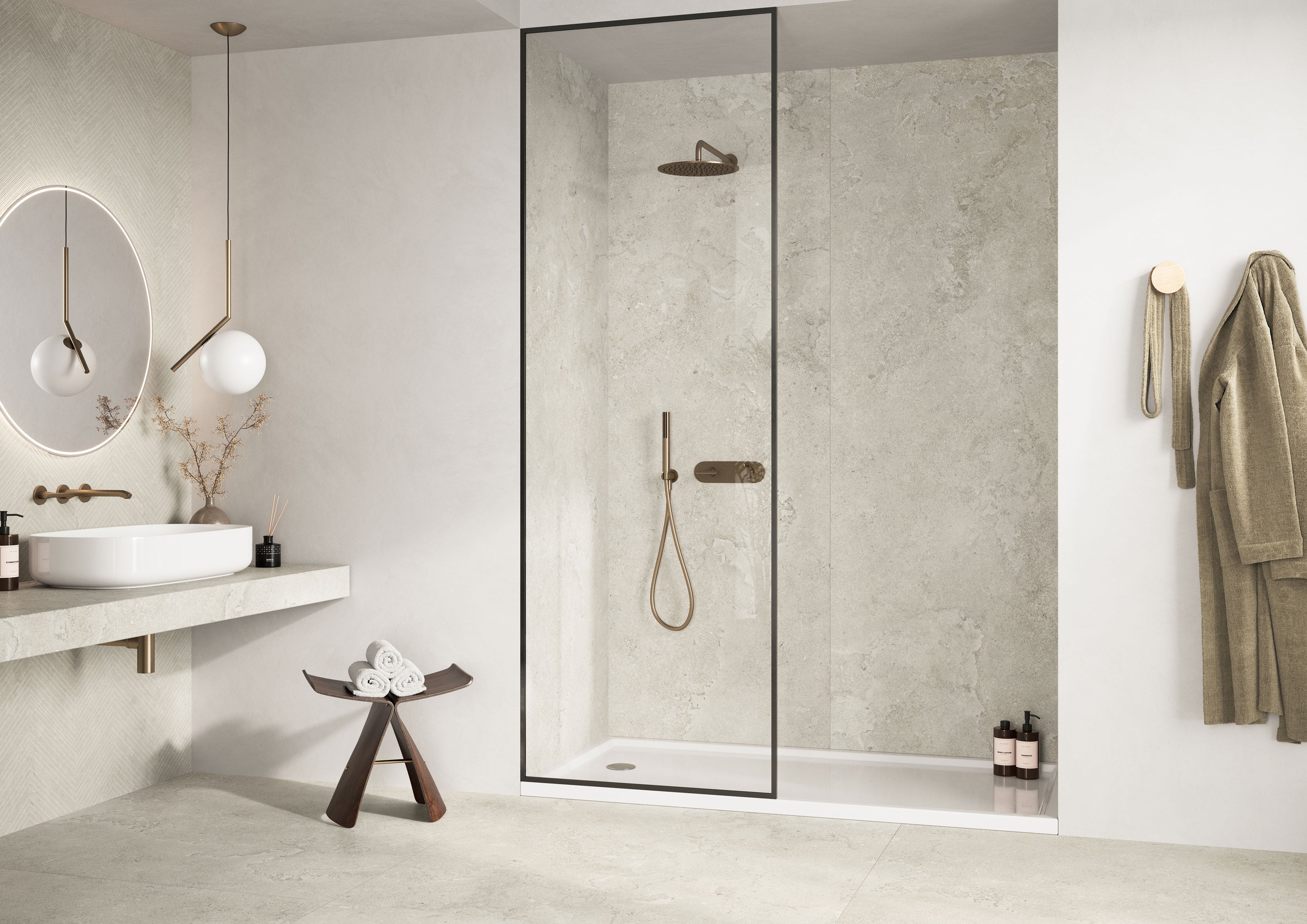 EcoStone Pre-Fab 32x96 Matte Porcelain Tile in Fog Cross Cut