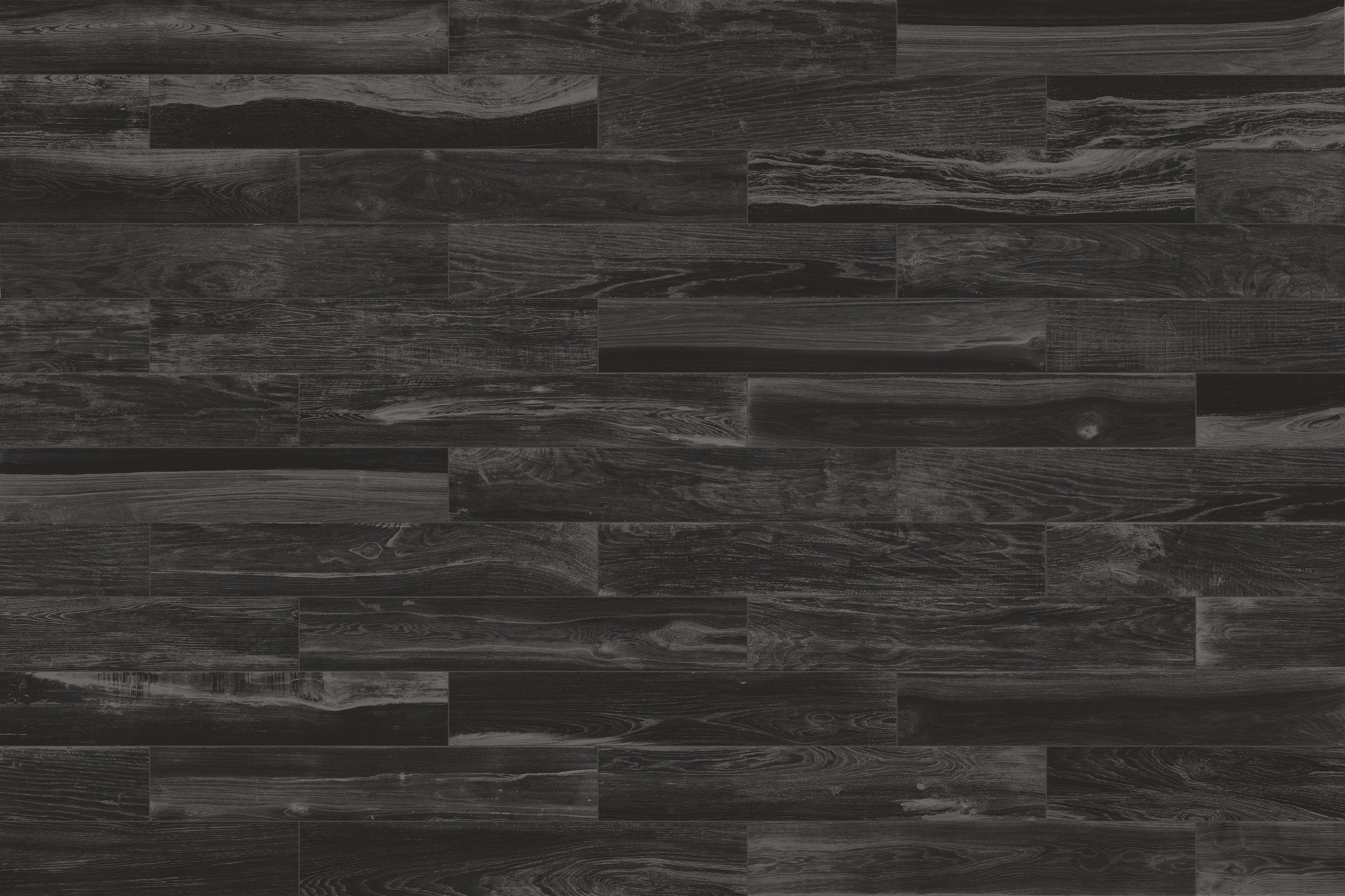 Lacquered Wood 6x36 Glossy Porcelain Tile in Black