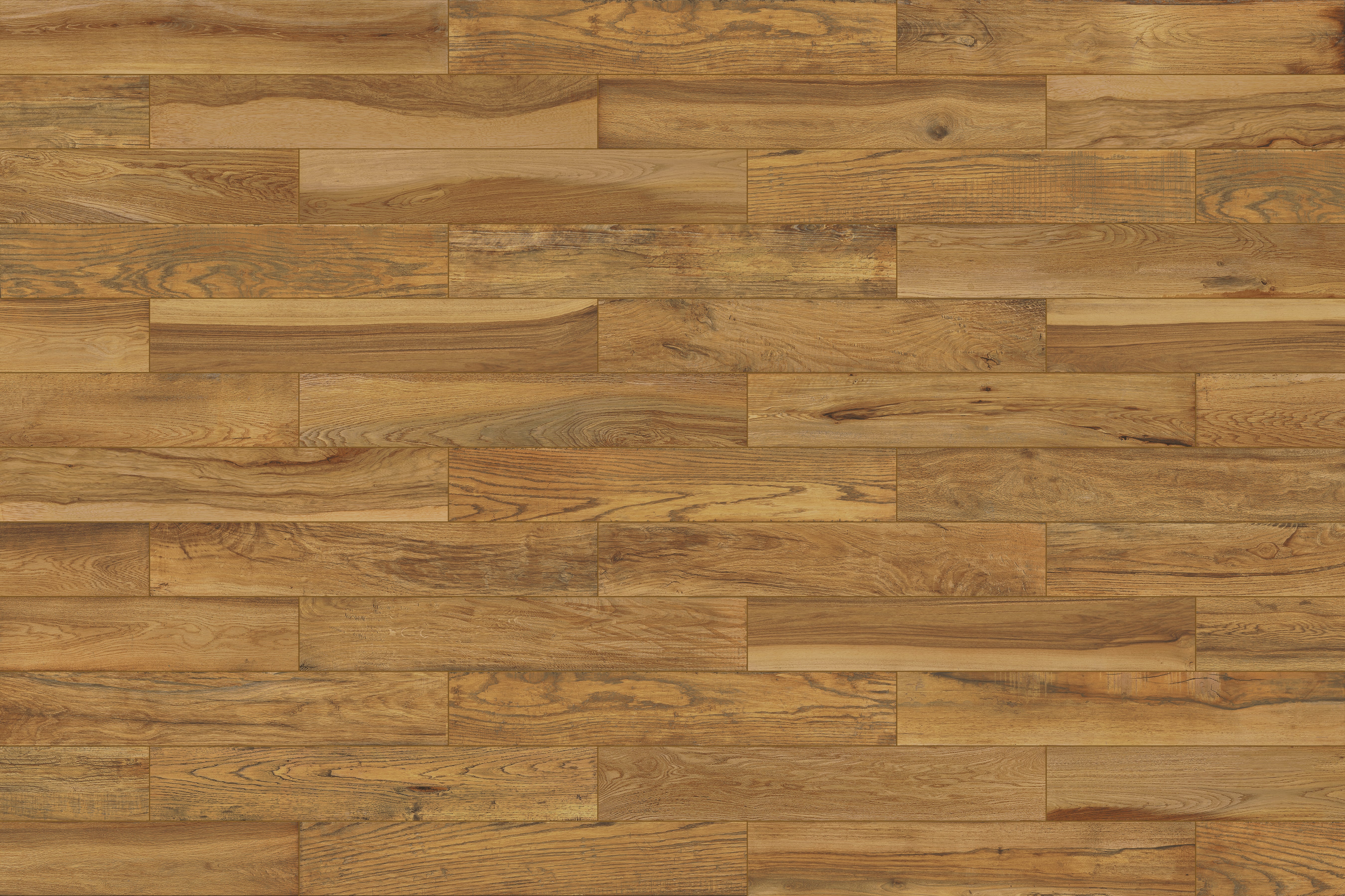 Lacquered Wood 6x36 Glossy Porcelain Tile in Honey