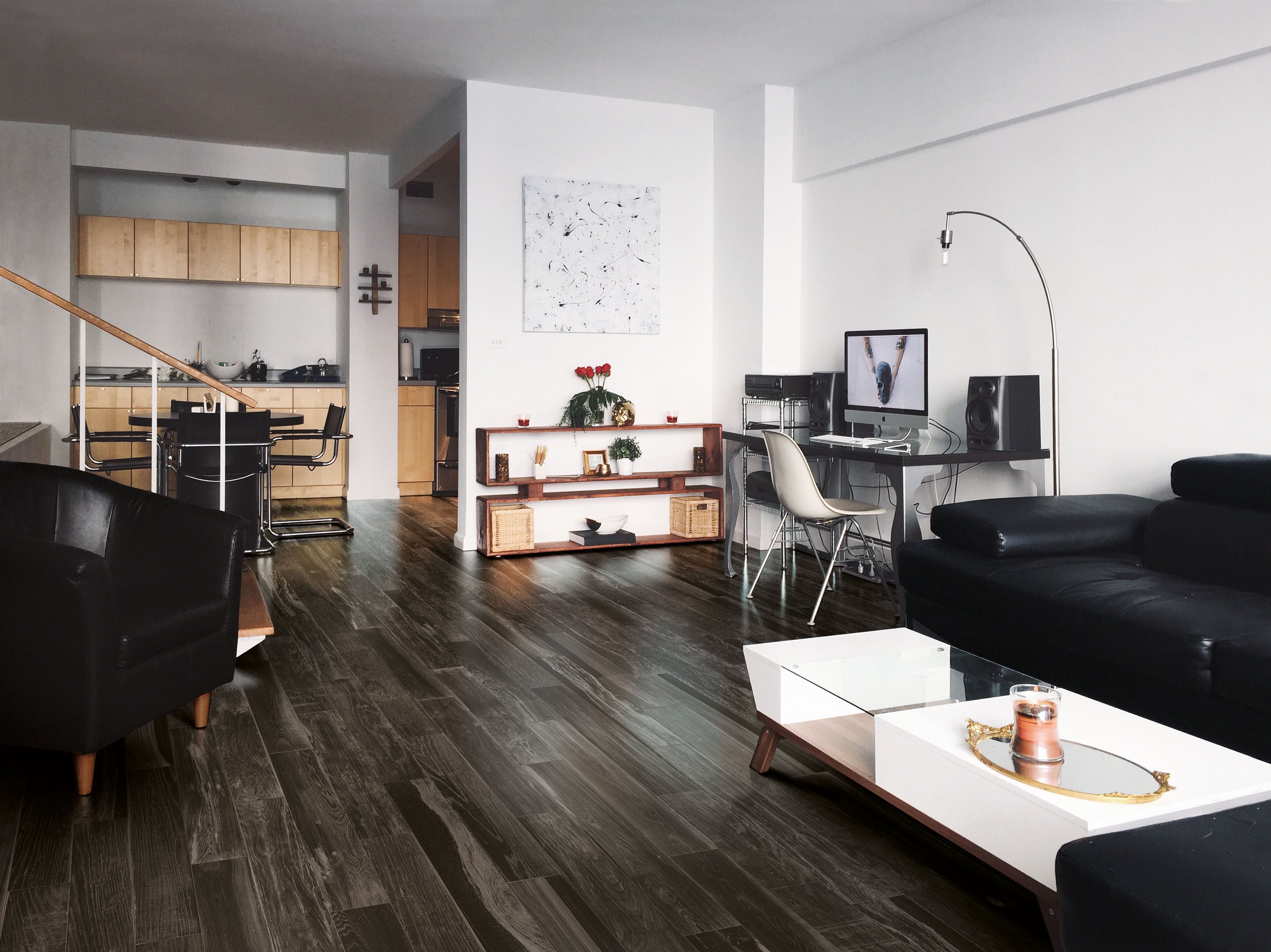 Lacquered Wood 6x36 Glossy Porcelain Tile in Black