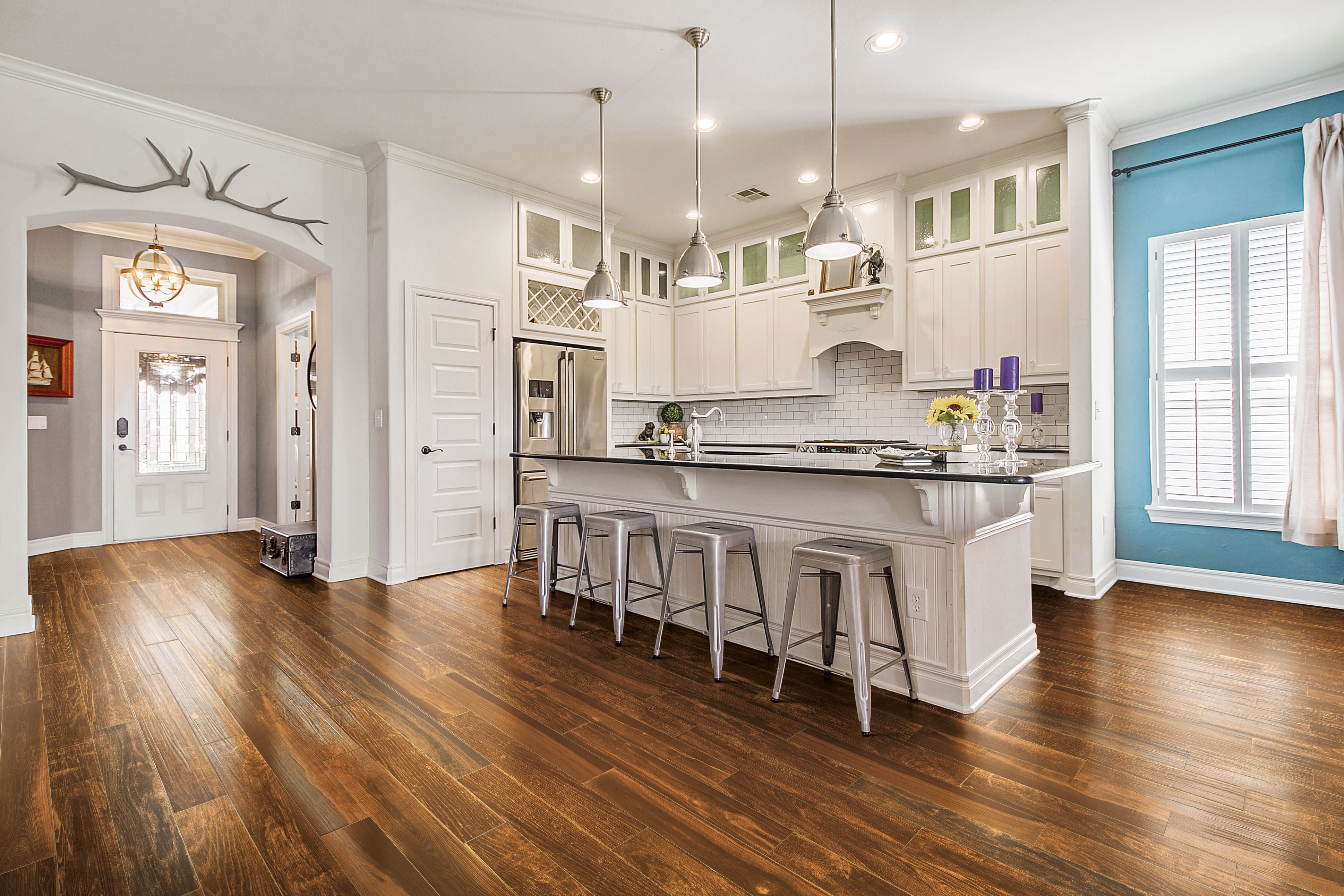 Lacquered Wood 6x36 Glossy Porcelain Tile in Cherry