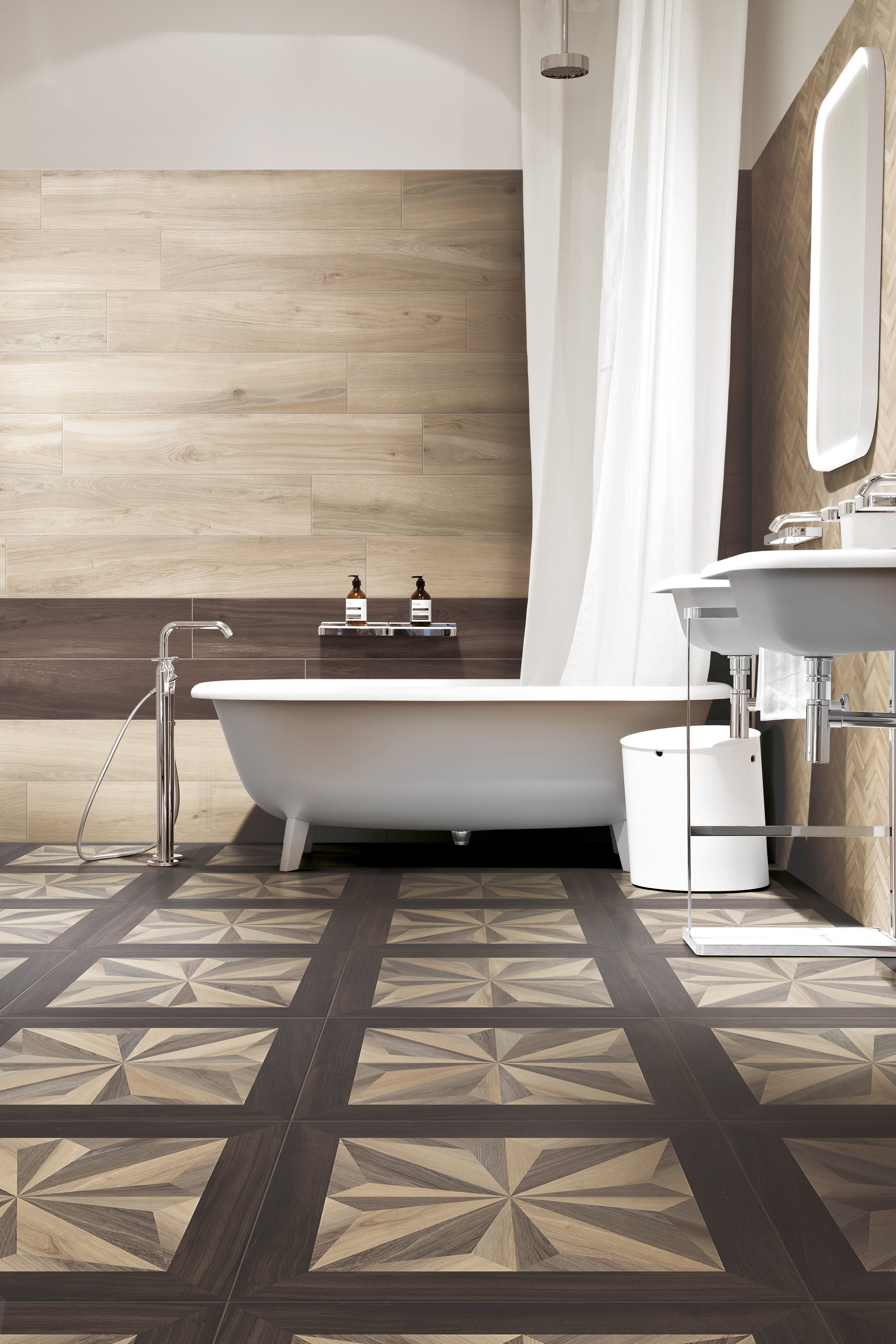 Mood Wood 12x15 Matte Porcelain Herringbone Mesh Mosaic Tile in Brown