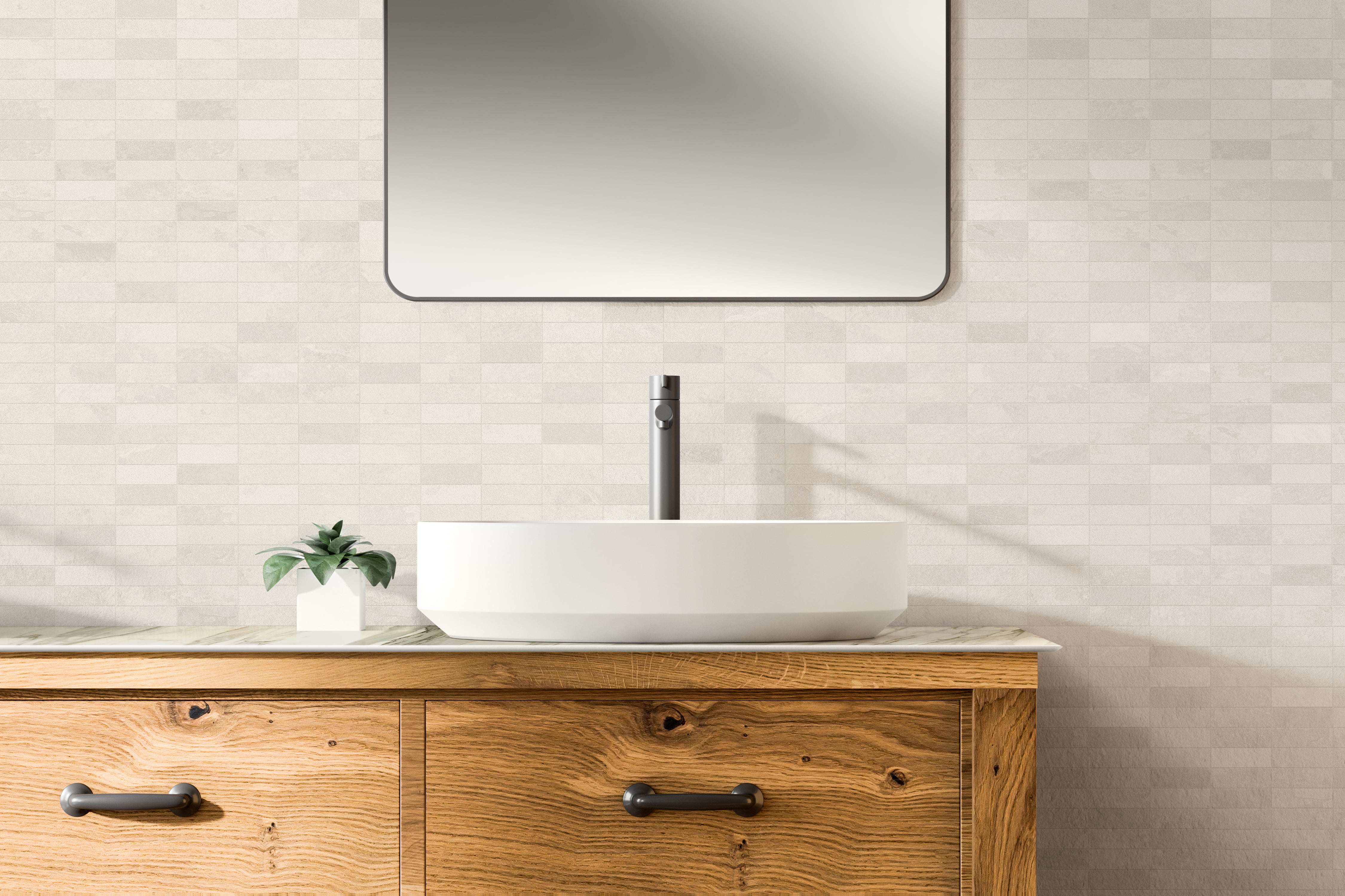 Net-Zero 1x3 Matte Porcelain Mosaic Tile in Ivory