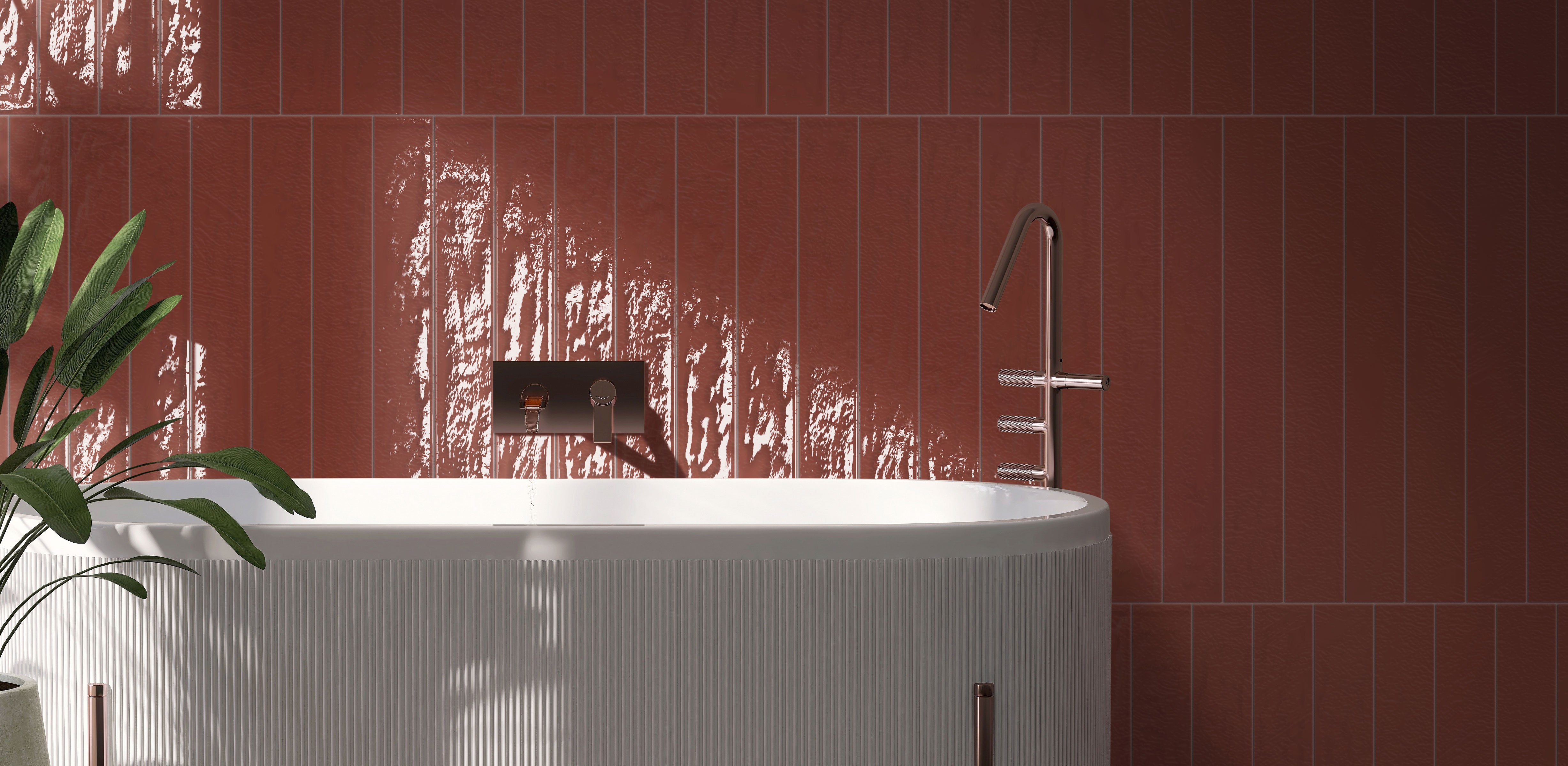 Playful 3x24 Glossy Porcelain Tile in Crimson