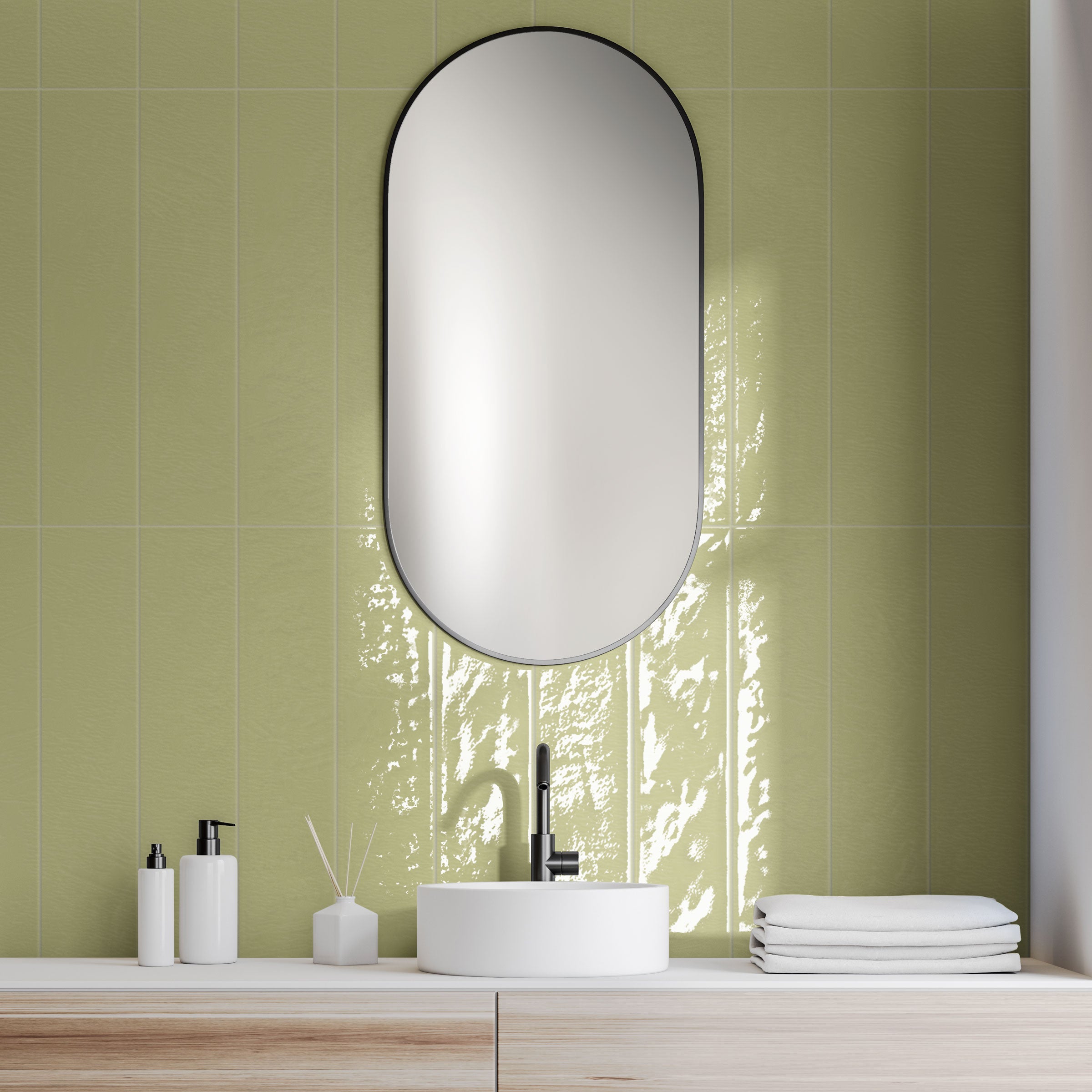 Playful 6x24 Glossy Porcelain Tile in Olive