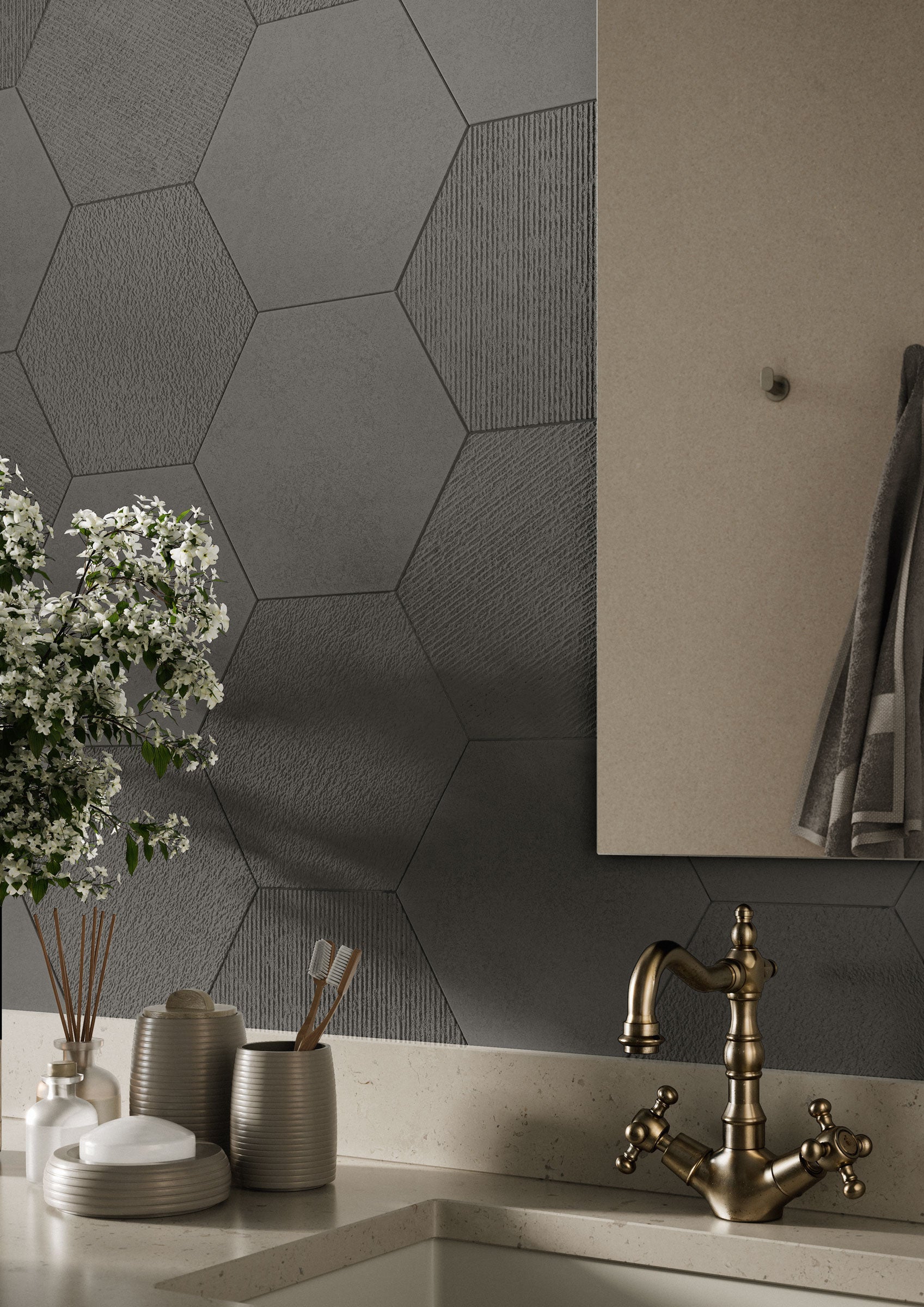 Shapes 10x10 Matte Hexagon Porcelain Tile in Metropolis
