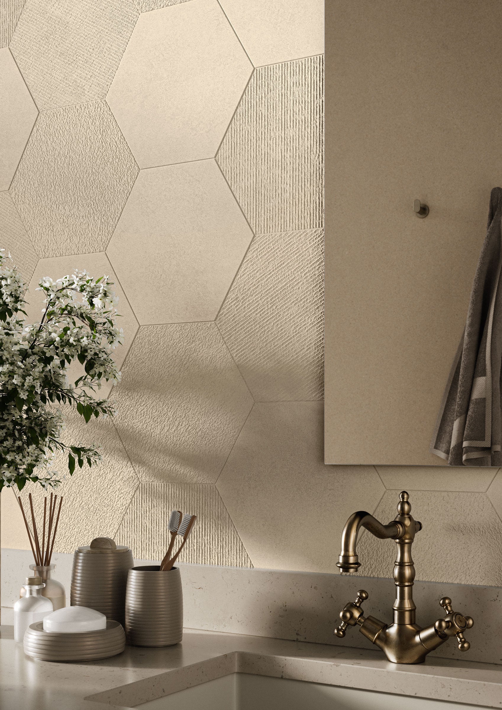 Shapes 10x10 Matte Hexagon Porcelain Tile in Sand