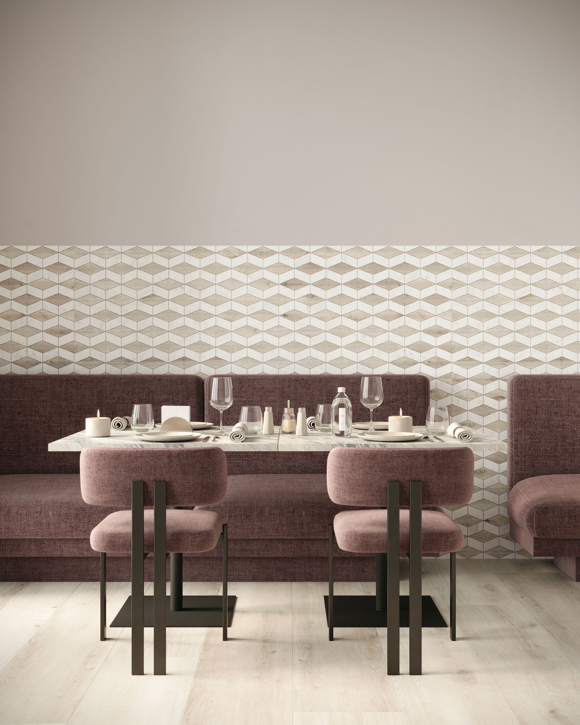 Shapes 13x14 Matte Porcelain Boiserie Mesh Mosaic Tile in White/Beige
