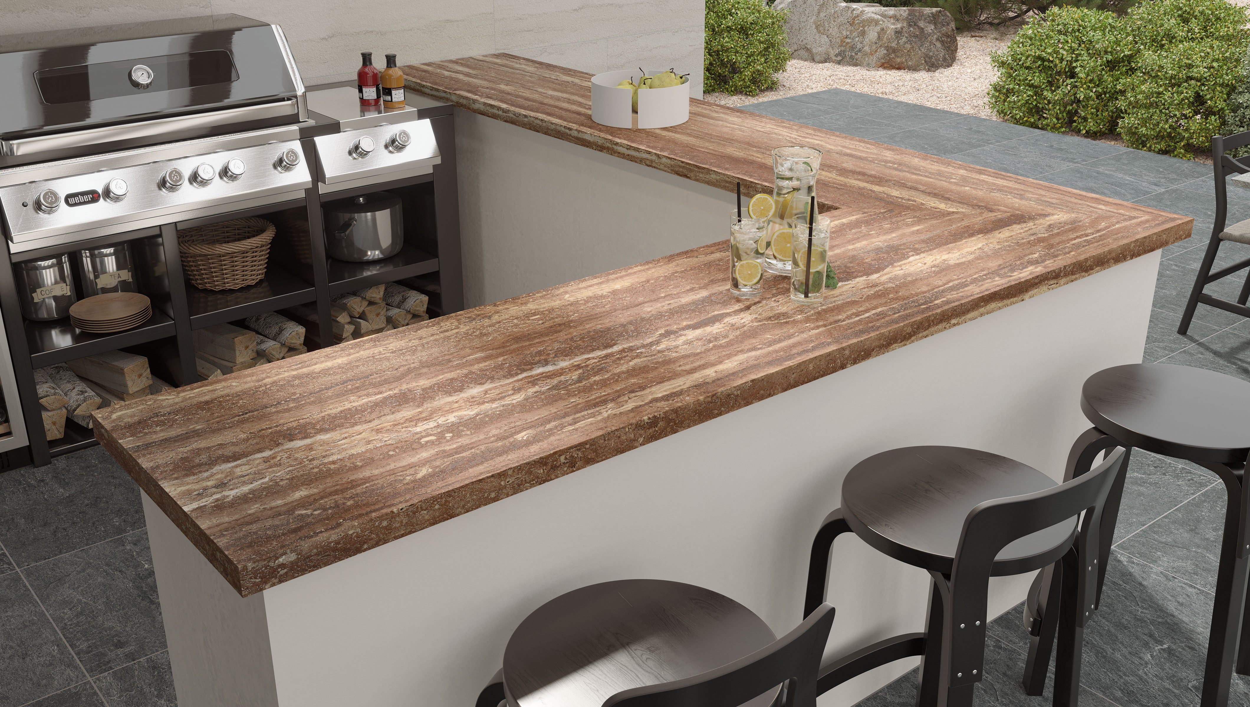 Travertine Pre-Fab 25.5x96 L-Shaped Top Matte Porcelain Tile in Bold