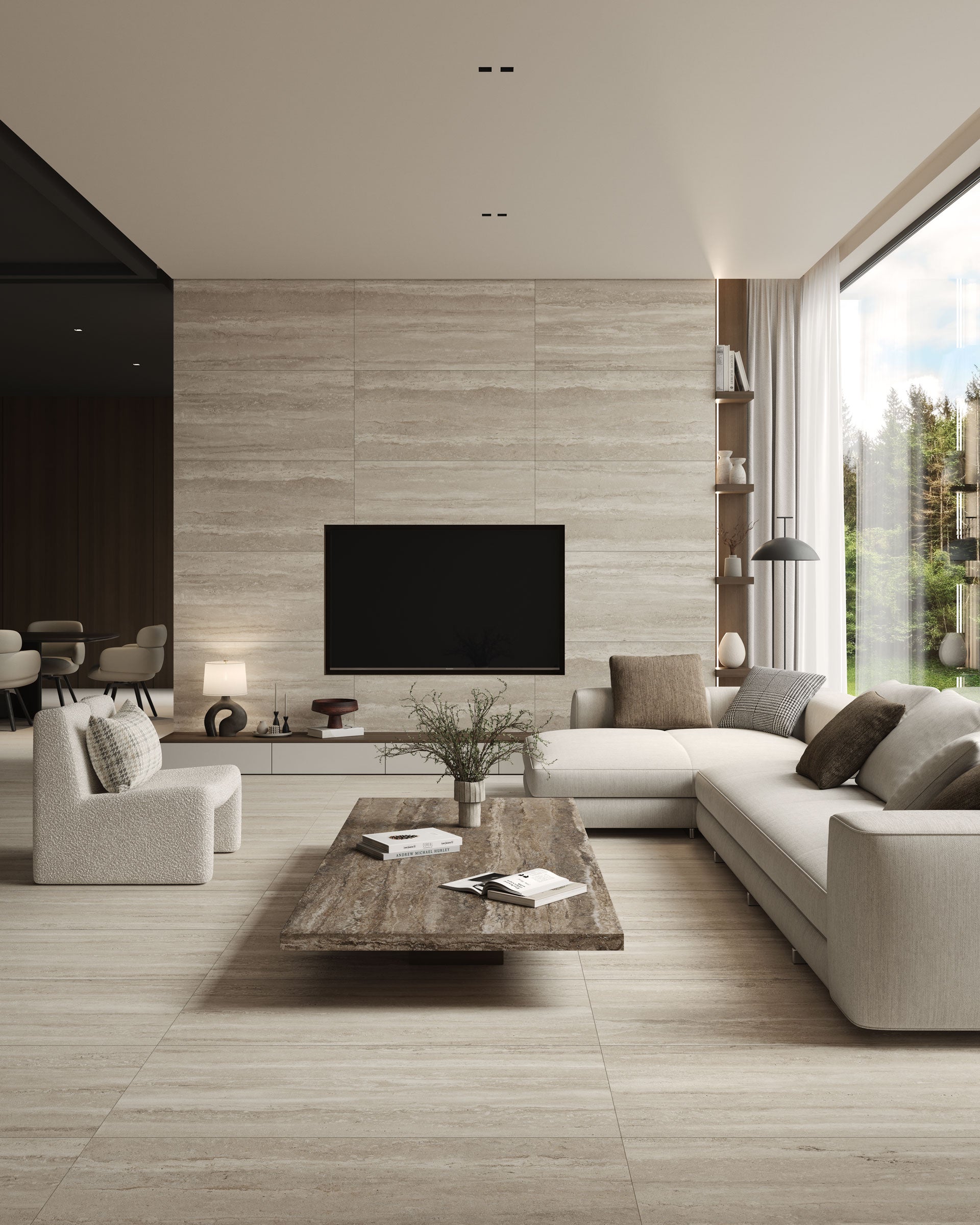 Travertine Pre-Fab 32x96 Matte Porcelain Tile in Titanium