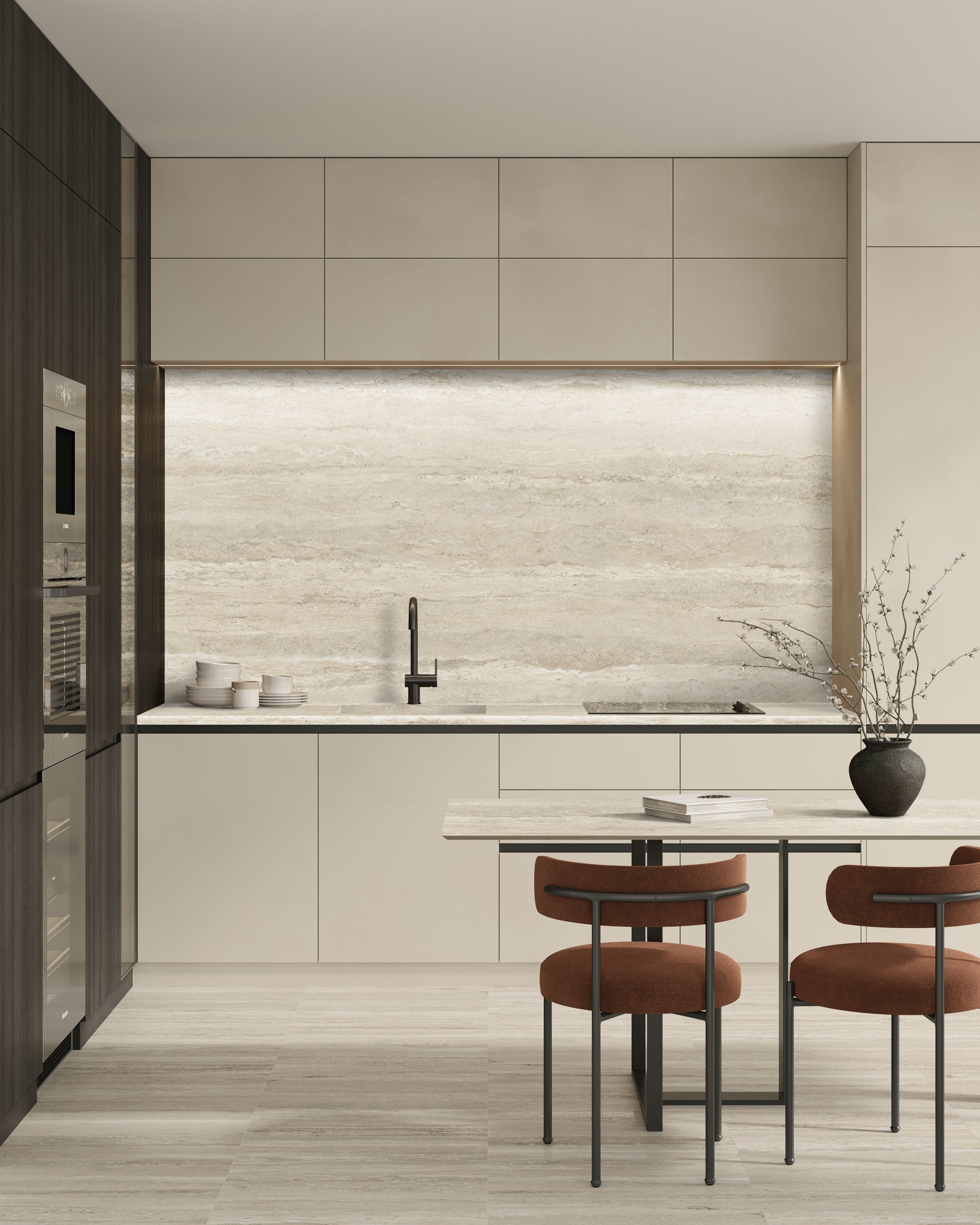 Travertine Pre-Fab 32x96 Matte Porcelain Tile in Navona