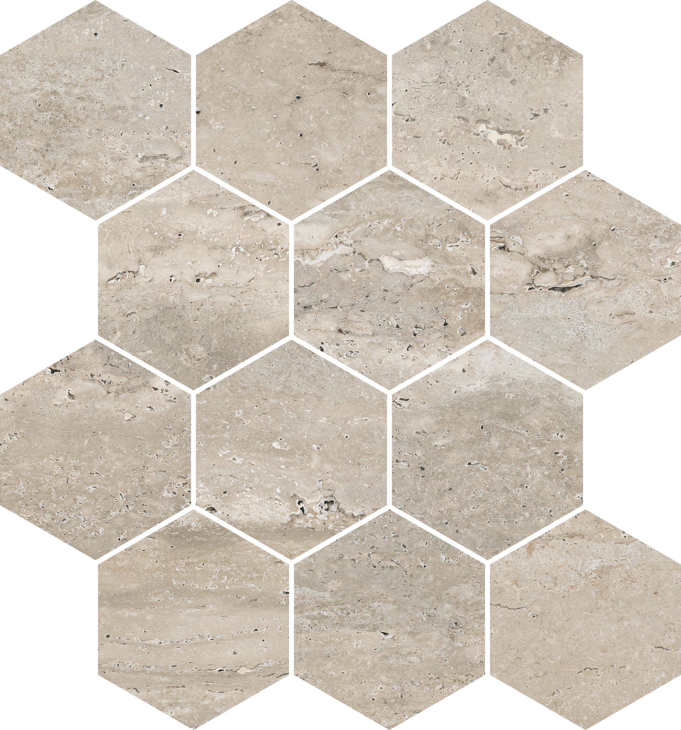 Travertine 3x3 Polished Porcelain Hexagon Mesh Mosaic Tile in Navona