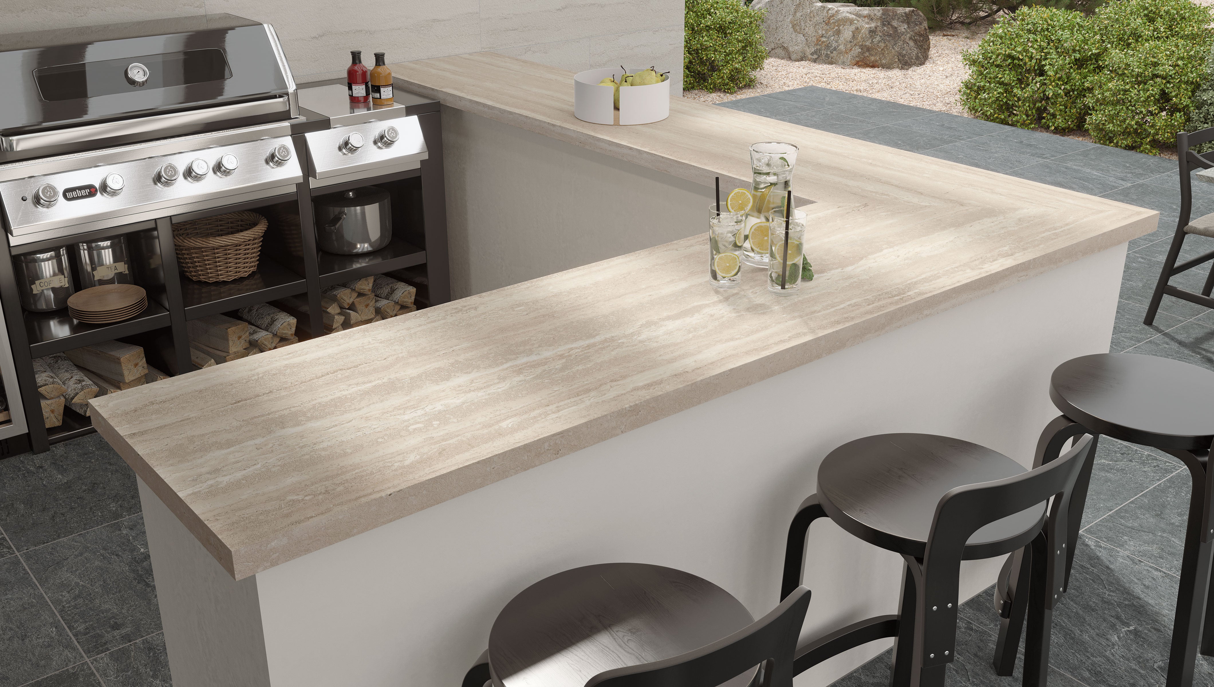 Travertine Pre-Fab 25.5x96 L-Shaped Top Matte Porcelain Tile in Navona