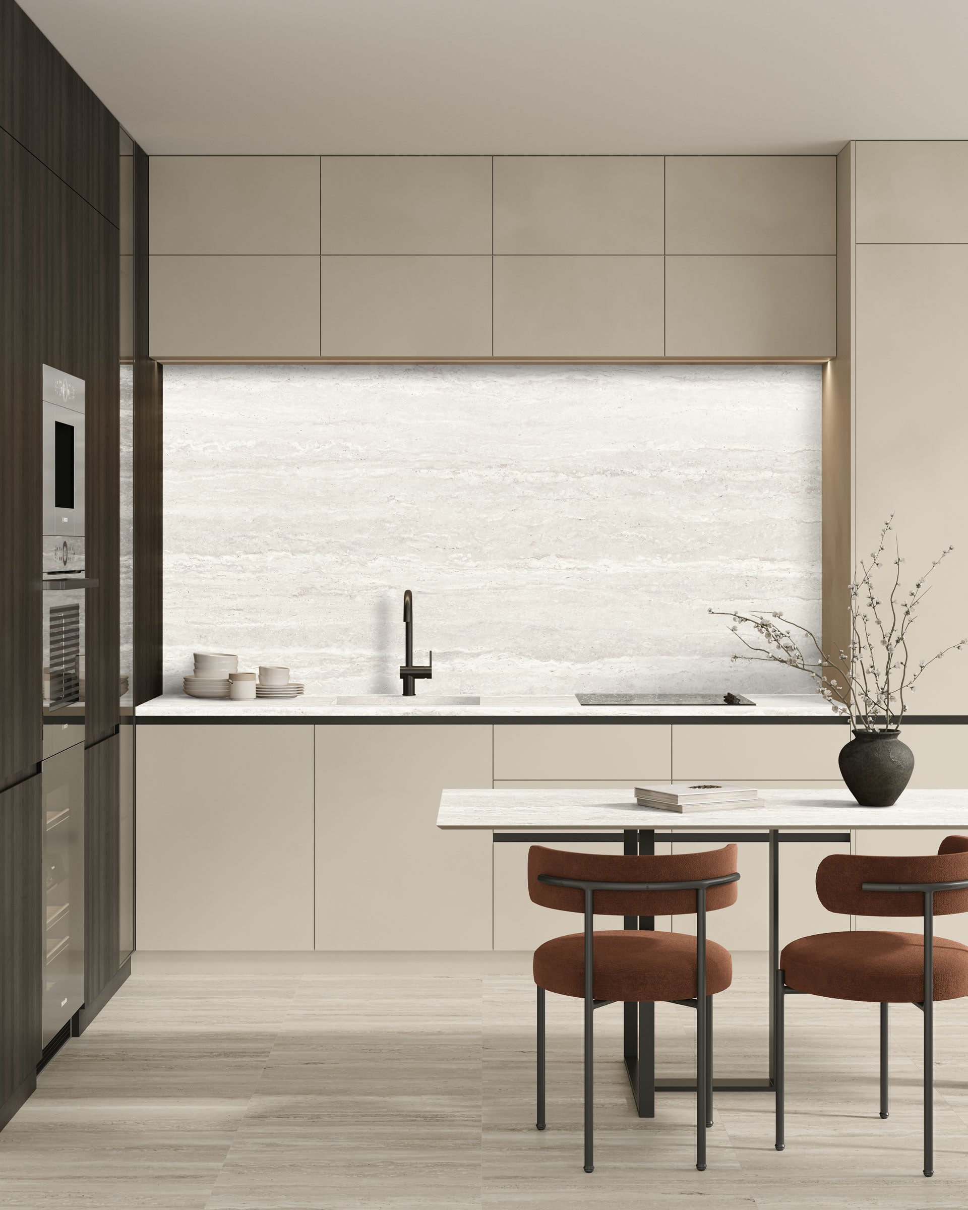 Travertine Pre-Fab 32x96 Matte Porcelain Tile in Roman