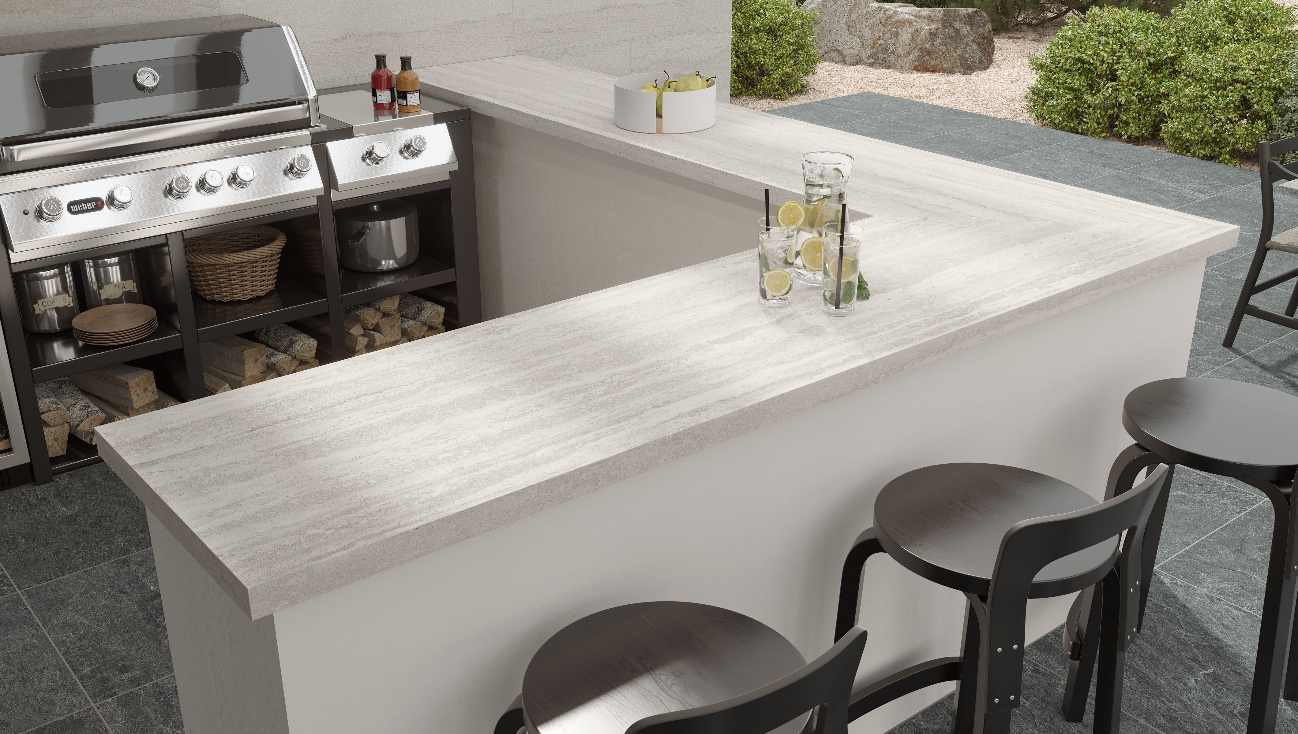 Travertine Pre-Fab 25.5x96 L-Shaped Top Matte Porcelain Tile in Roman