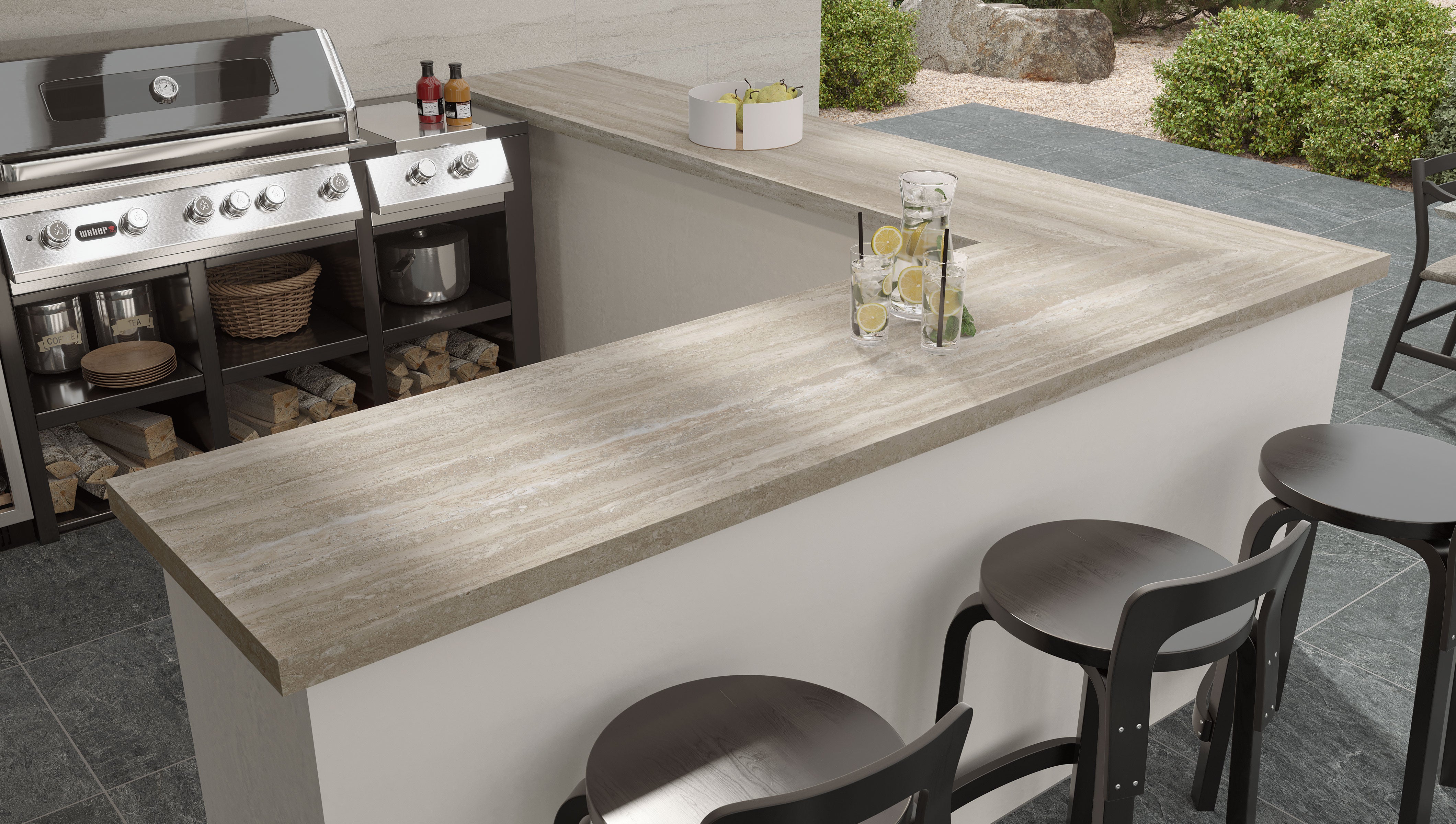 Travertine Pre-Fab 25.5x96 L-Shaped Top Matte Porcelain Tile in Silver