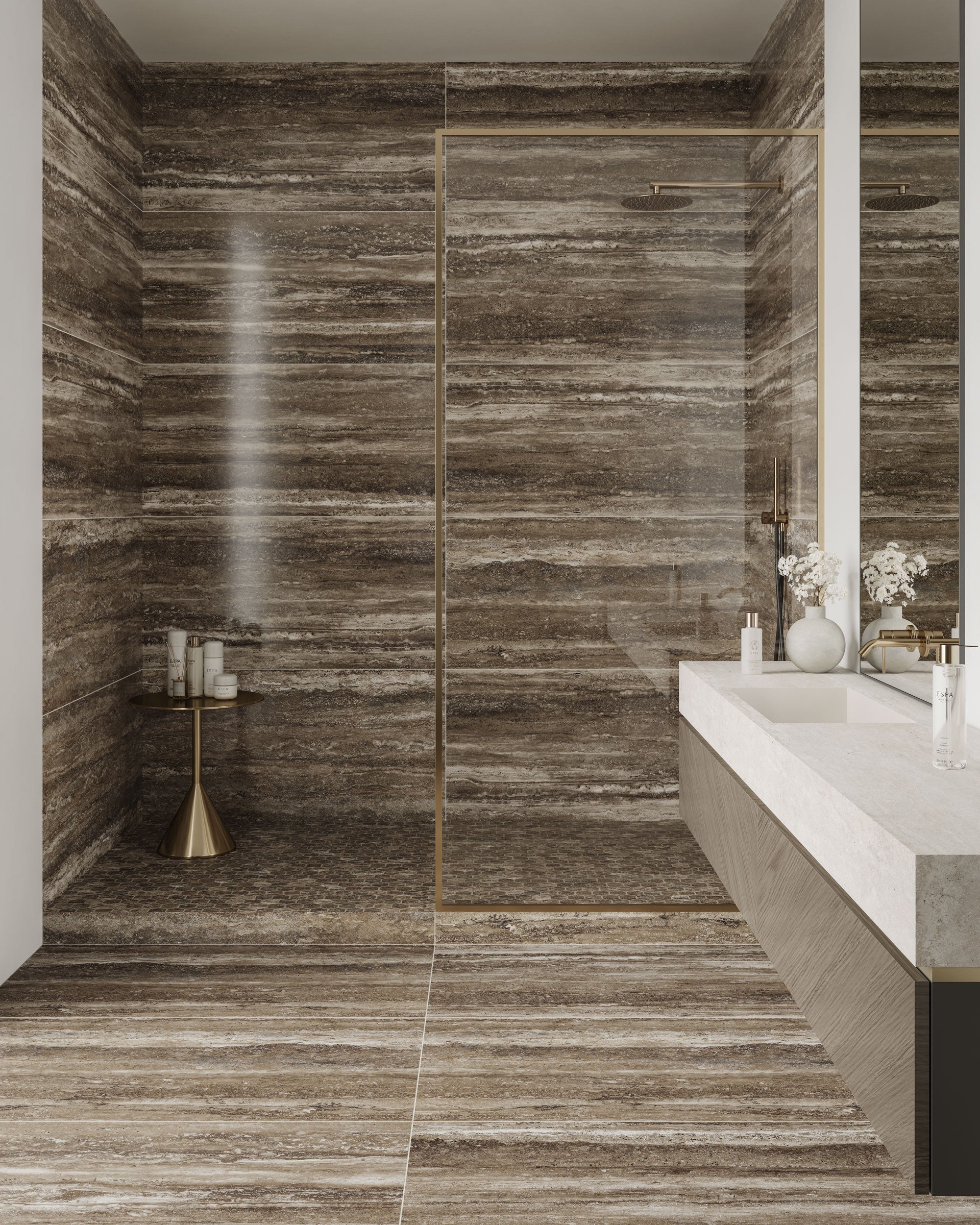 Travertine 3x3 Matte Porcelain Hexagon Mesh Mosaic Tile in Titanium