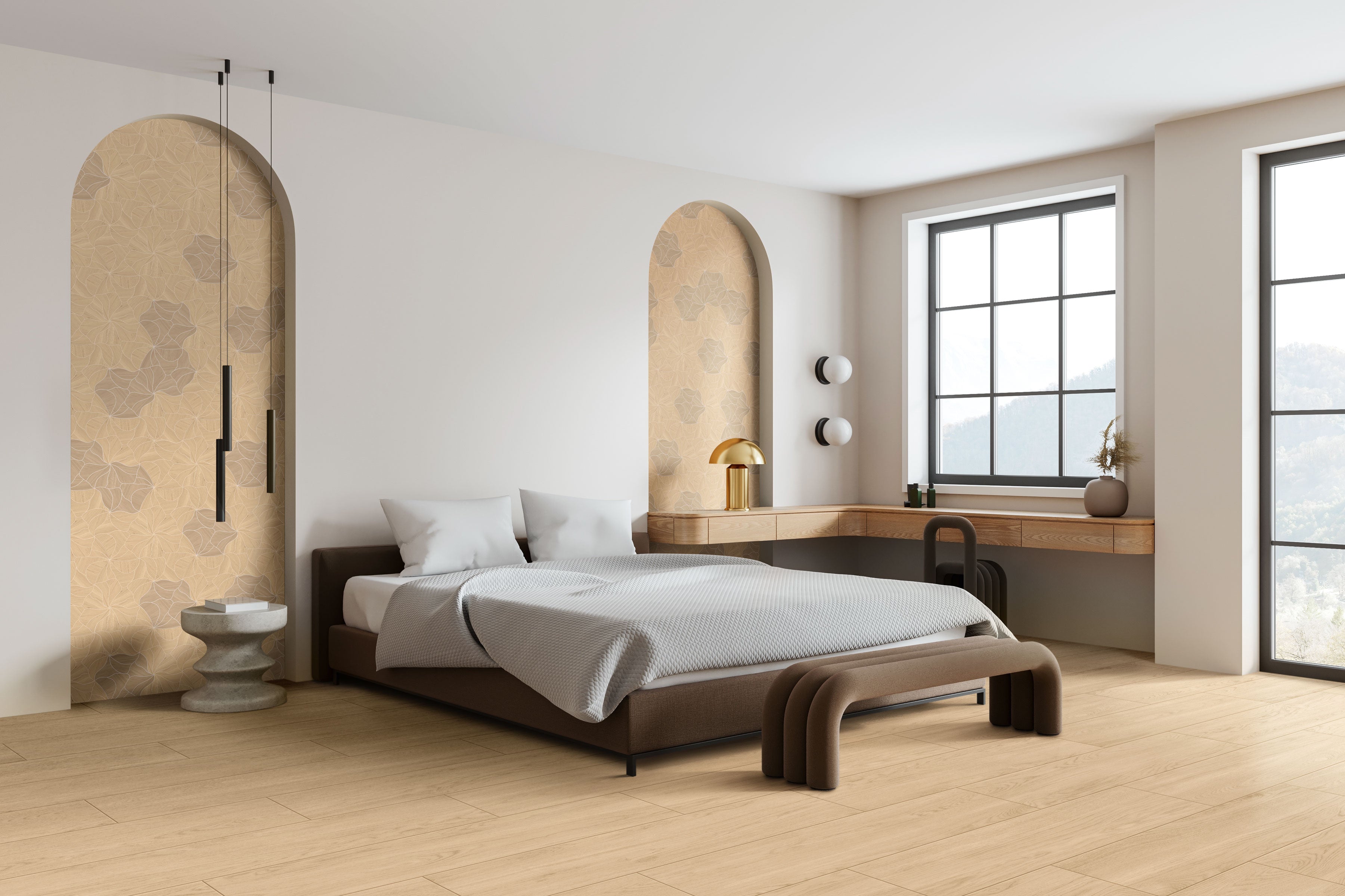 Calissa Plank™ 16x17 Matte Blossom Deco Porcelain Tile in Urban Walnut
