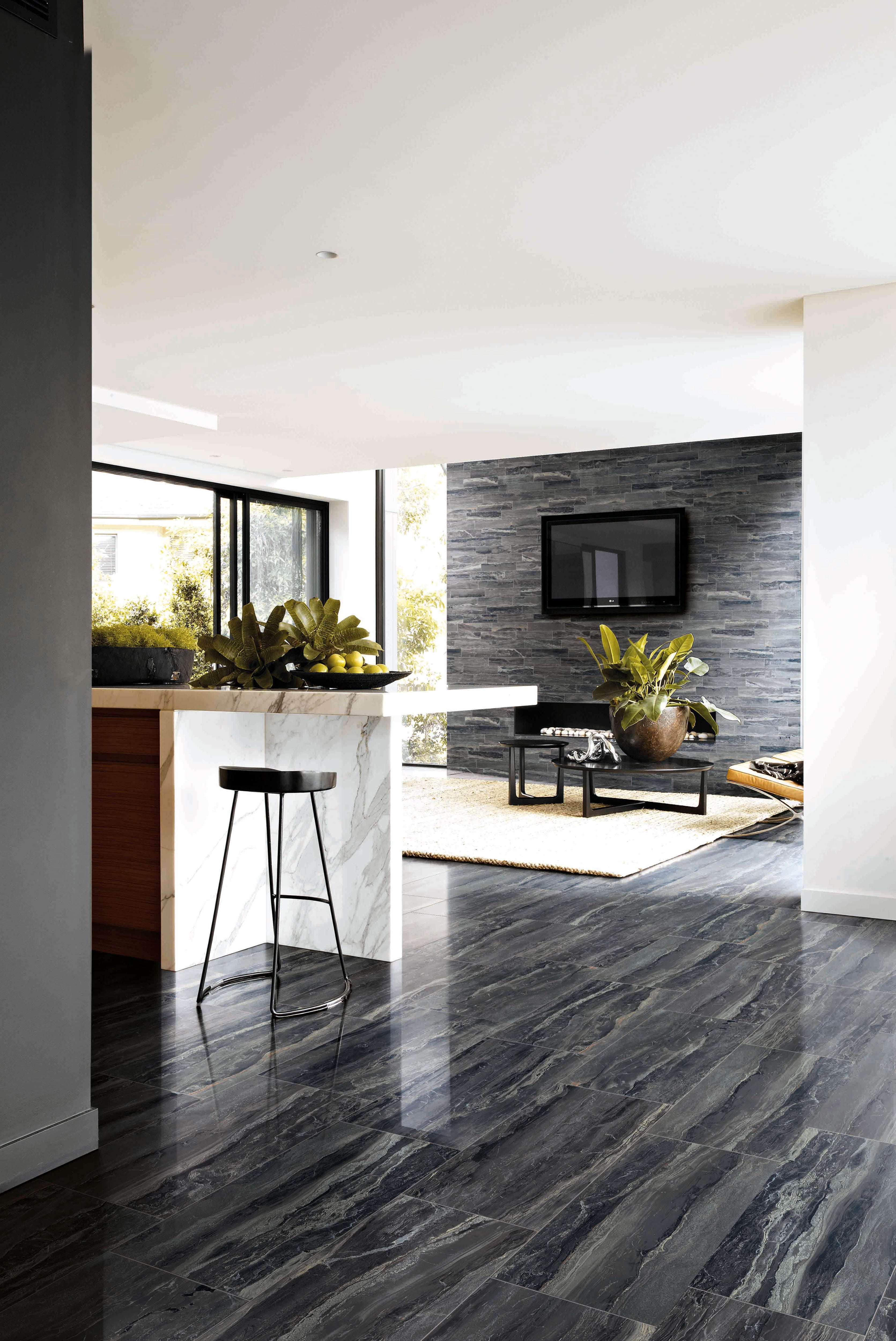 Breccia 3x12 Polished Porcelain Bullnose Tile in Noir