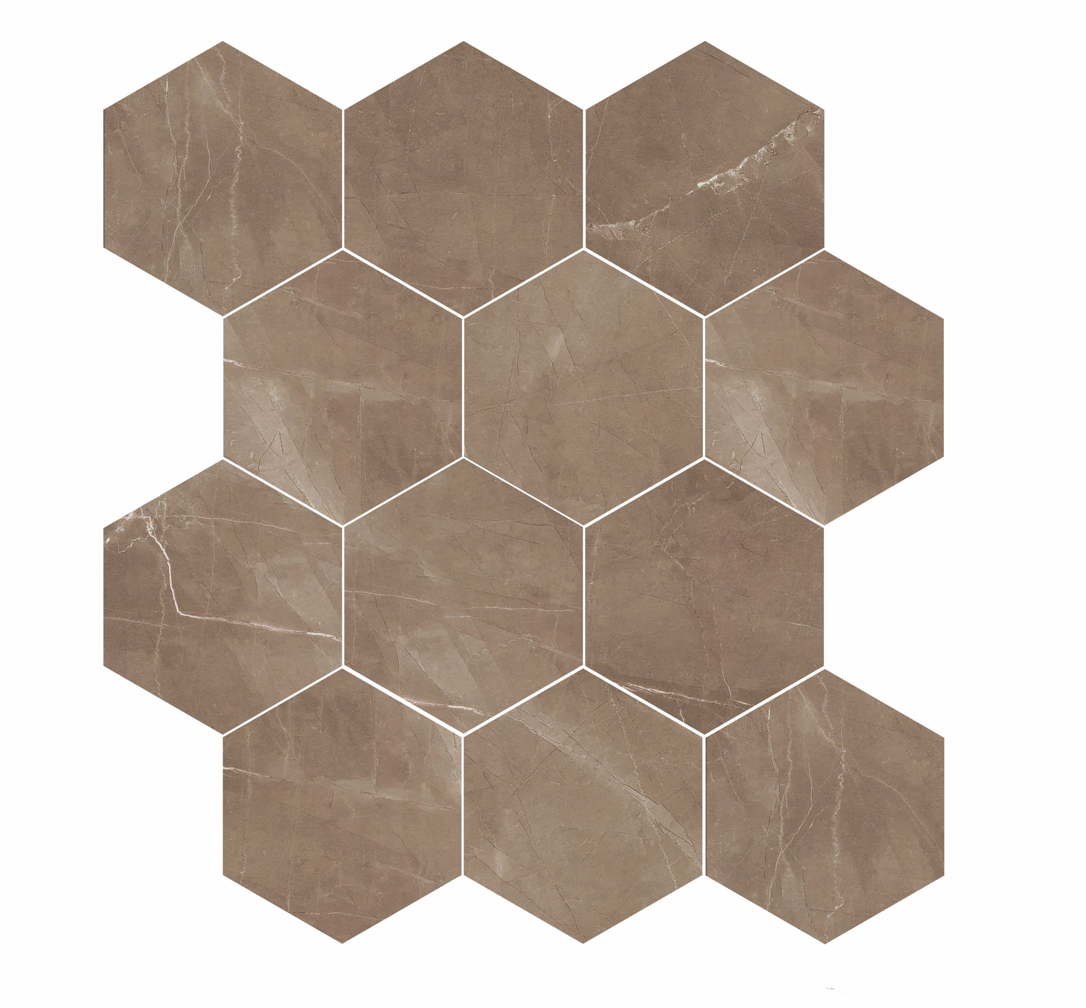 Luxury 3x3 Polished Porcelain Hexagon Mesh Mosaic Tile in Amani Bronze