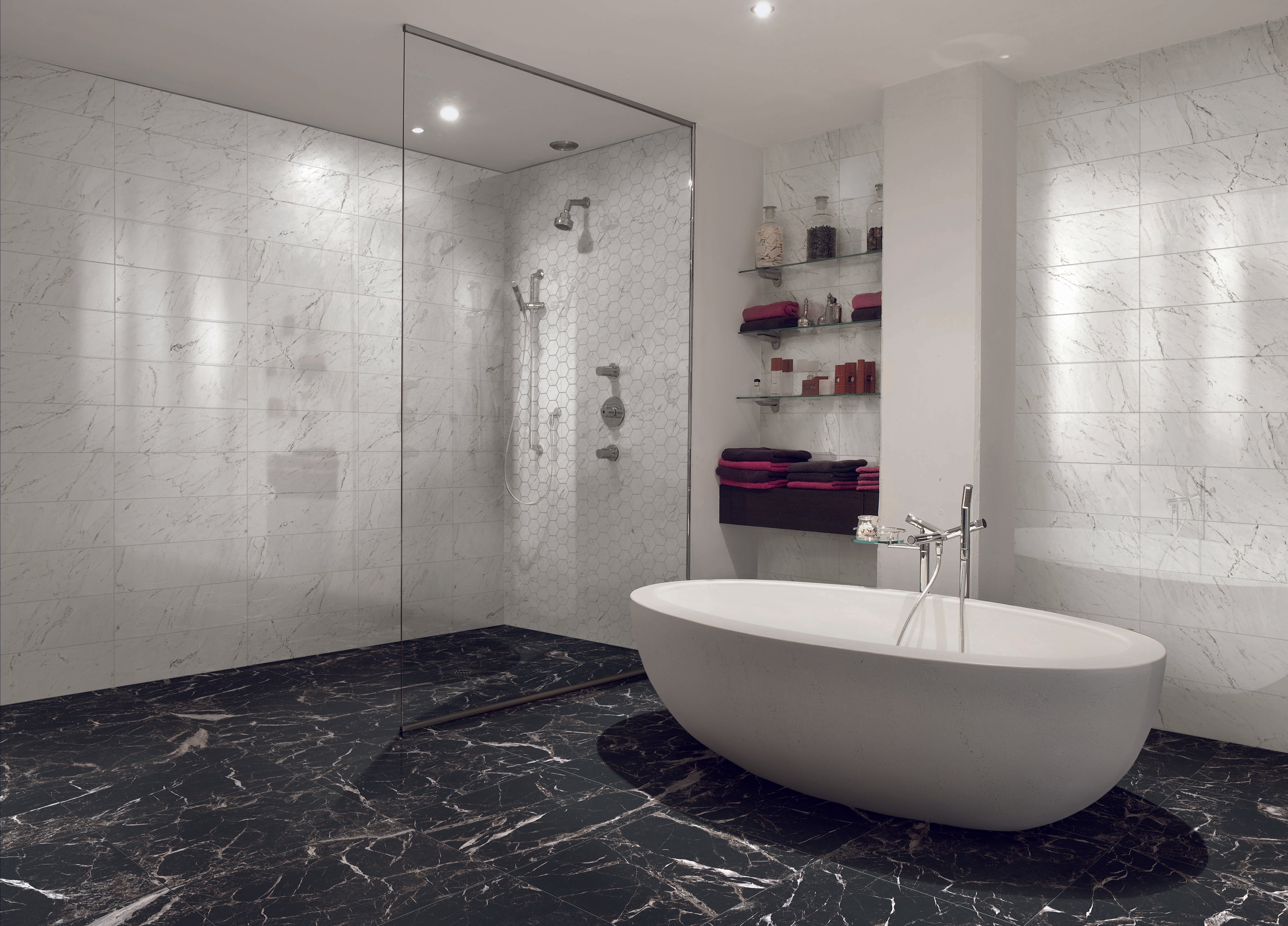 Marbles 8x24 Polished Porcelain Tile in Carrara White