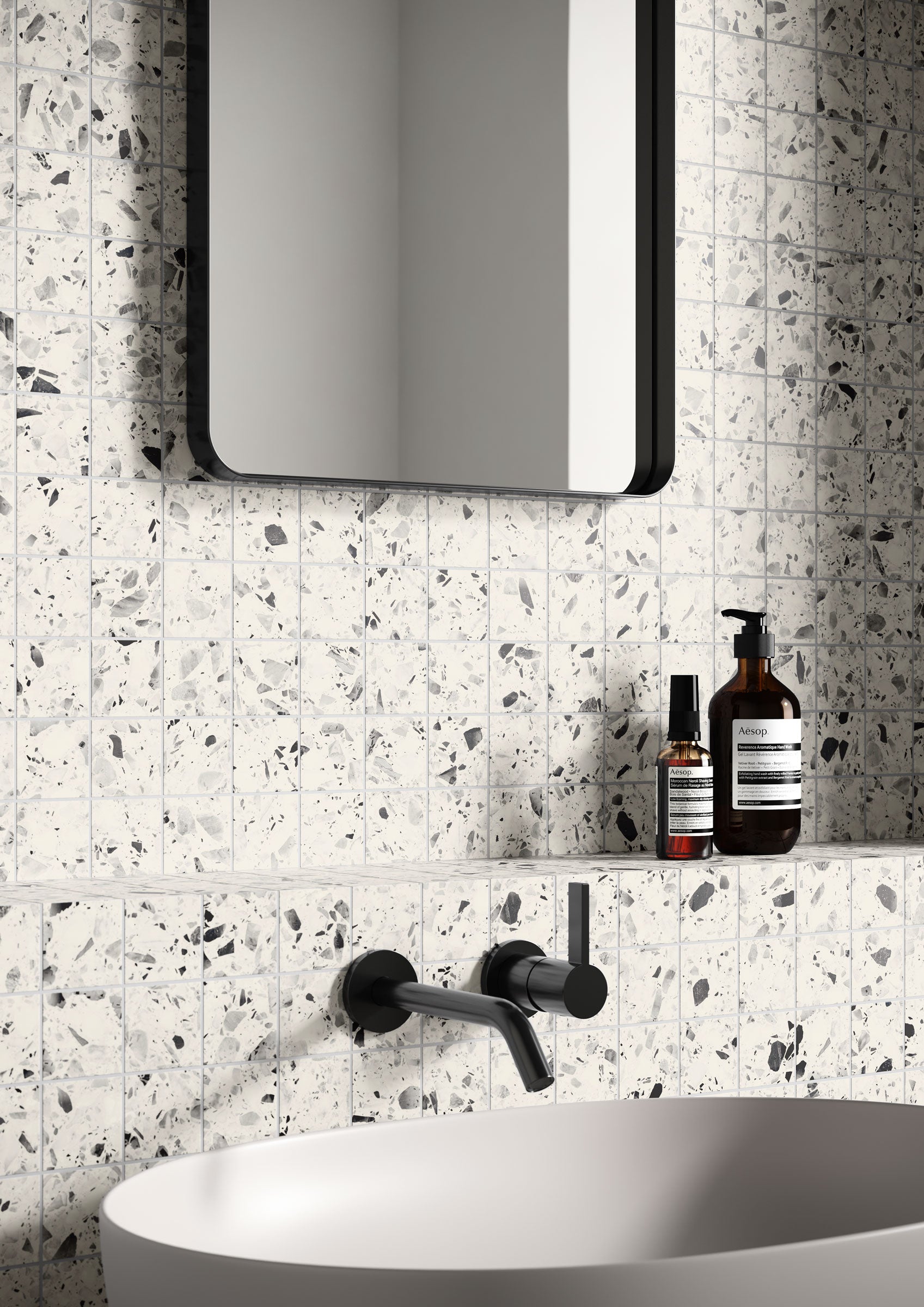 Terrazzo Allure™ 2x2 Matte Porcelain Mesh Mosaic Tile in Dalmatian