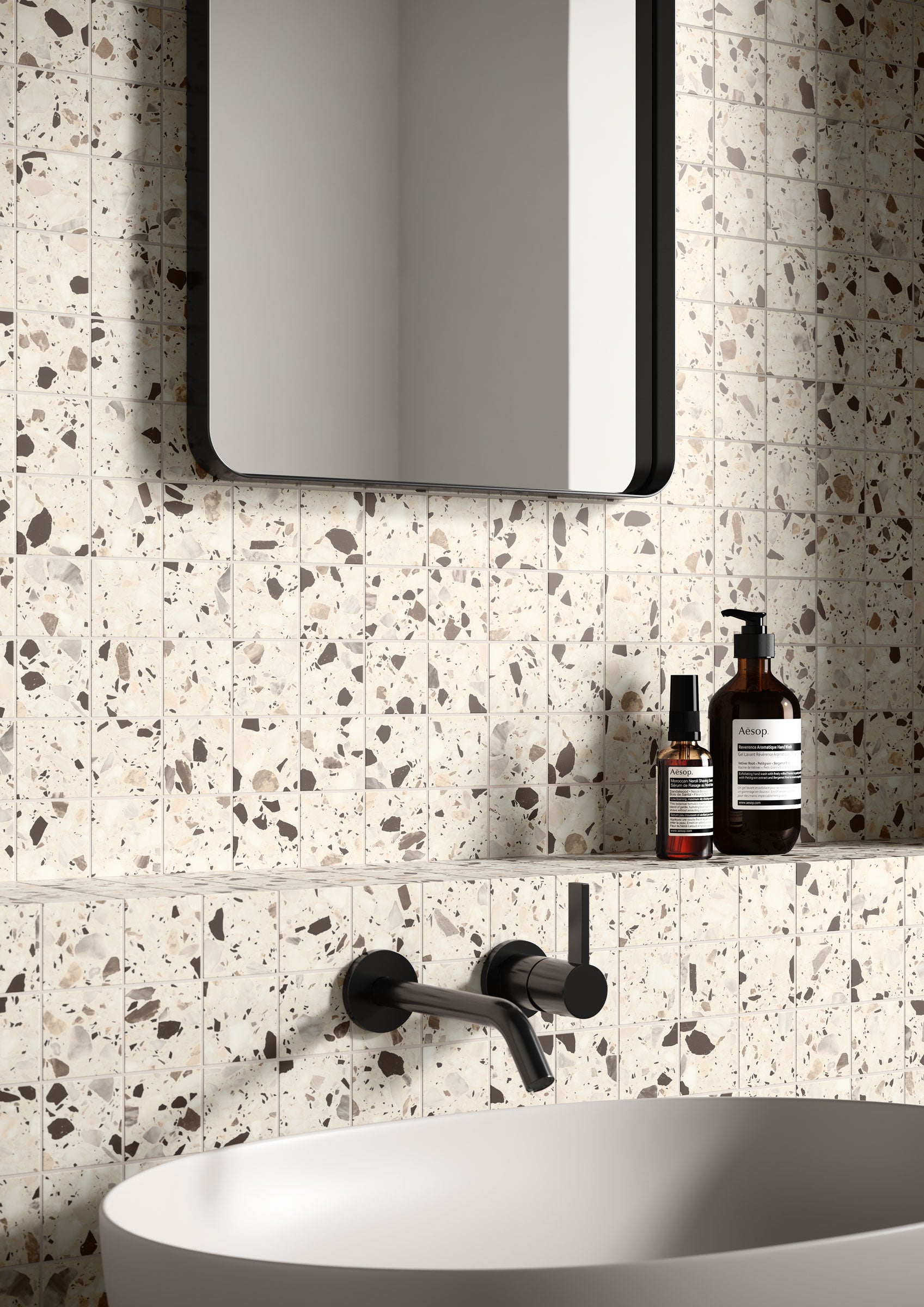 Terrazzo Allure™ 2x2 Matte Porcelain Mesh Mosaic Tile in Dune