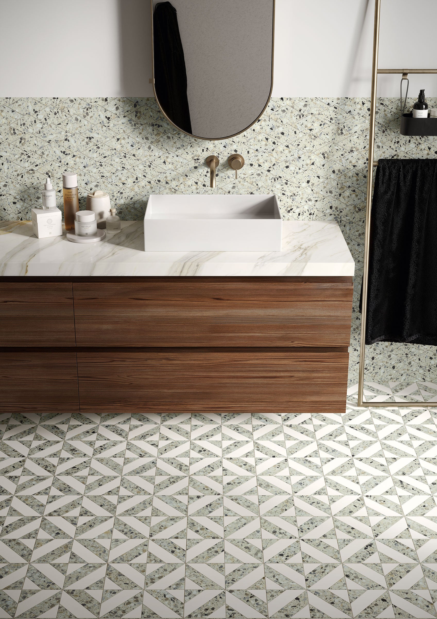 Terrazzo Allure™ 12x12 Matte Iconic Deco Porcelain Tile in Mesquite
