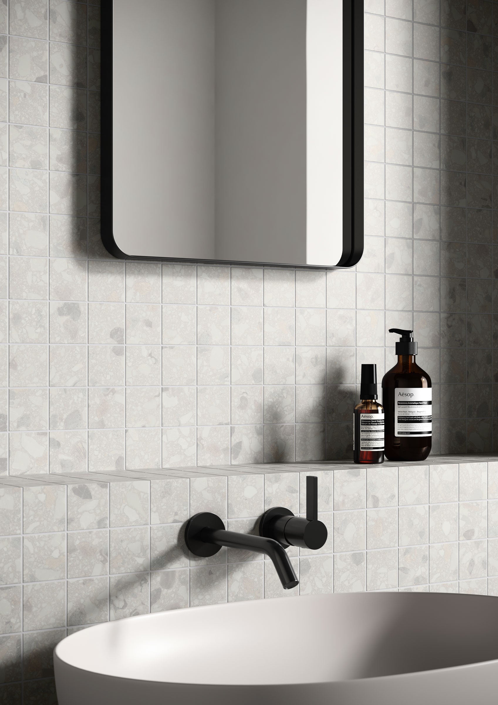 Terrazzo Allure™ 2x2 Matte Porcelain Mesh Mosaic Tile in Snow