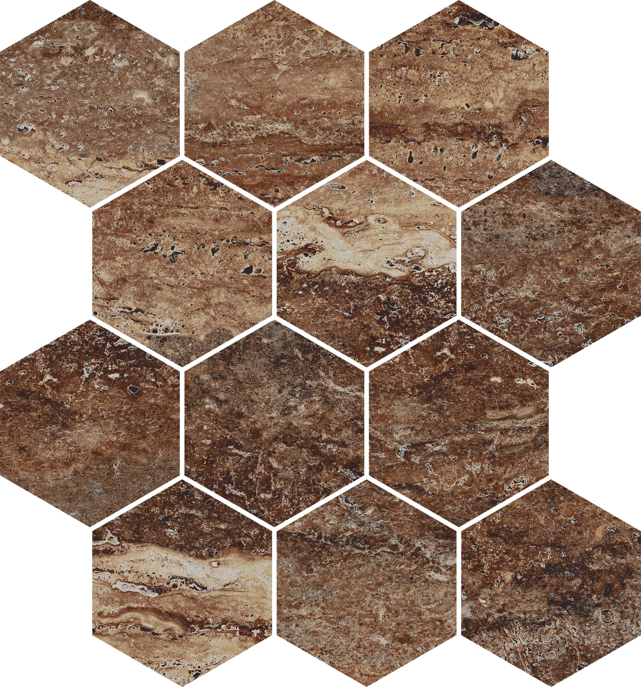 Travertine 3x3 Polished Porcelain Hexagon Mesh Mosaic Tile in Bold