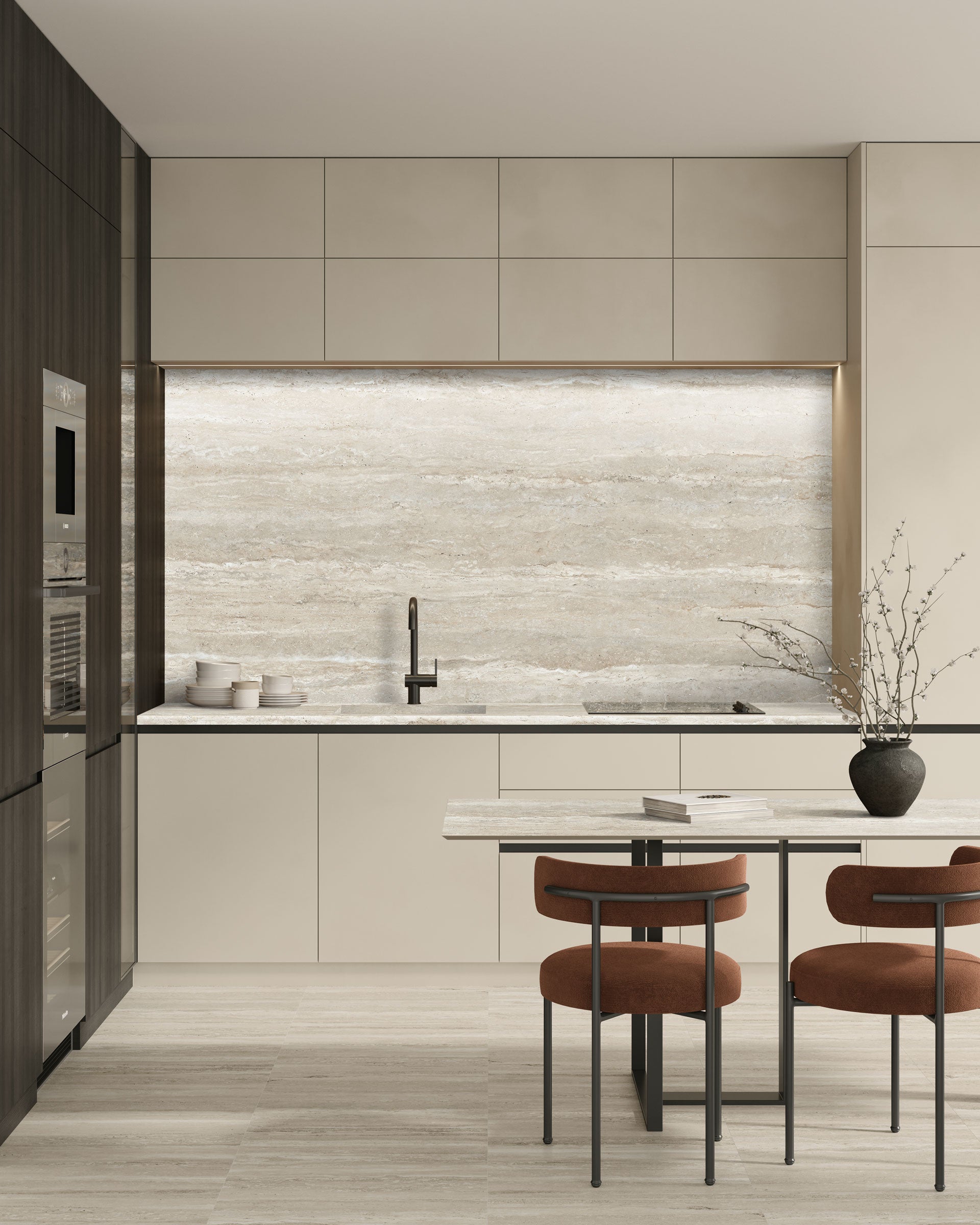 Travertine Pre-Fab 32x96 Matte Porcelain Tile in Silver