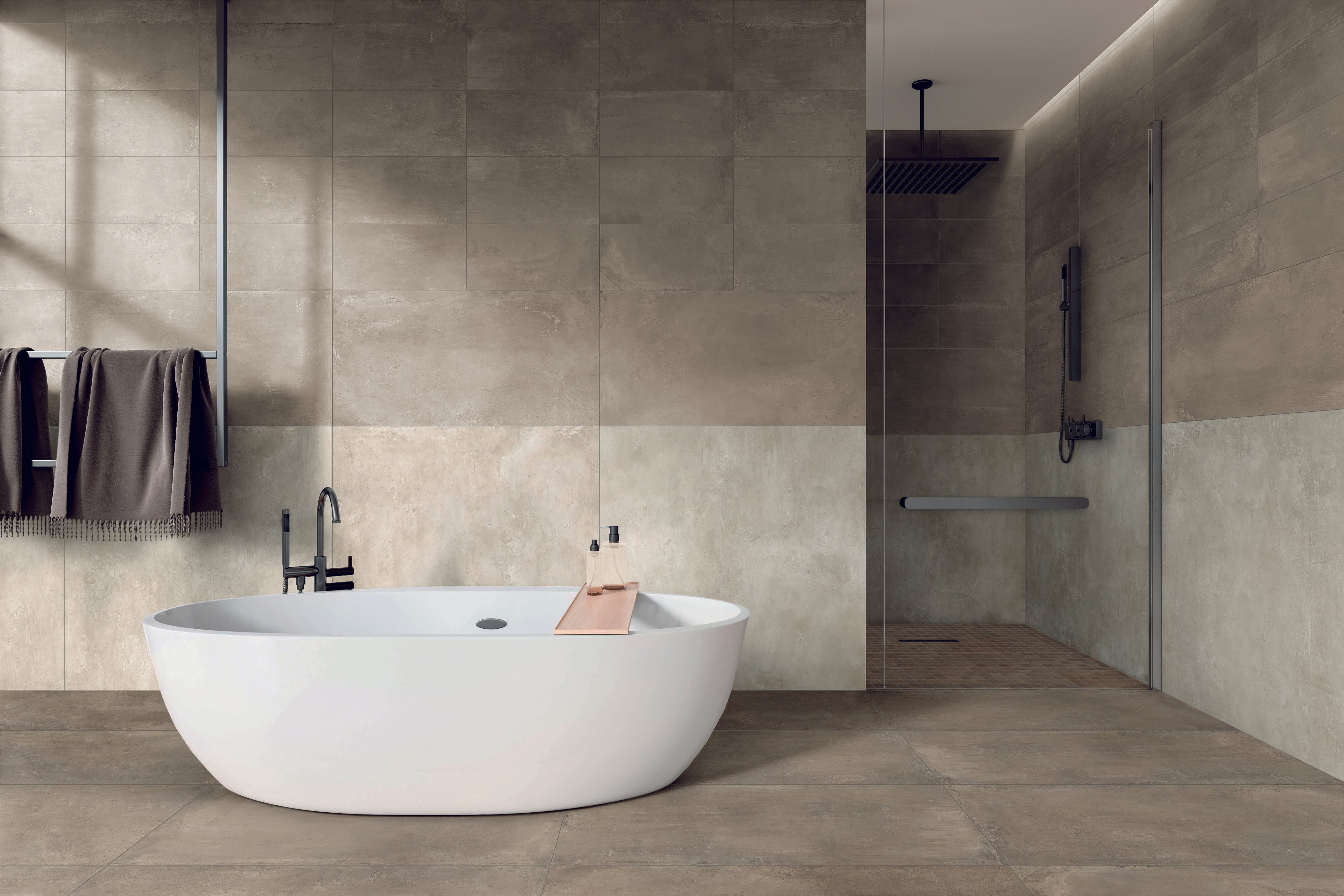 +One 24x48 Matte Porcelain Tile in Greige