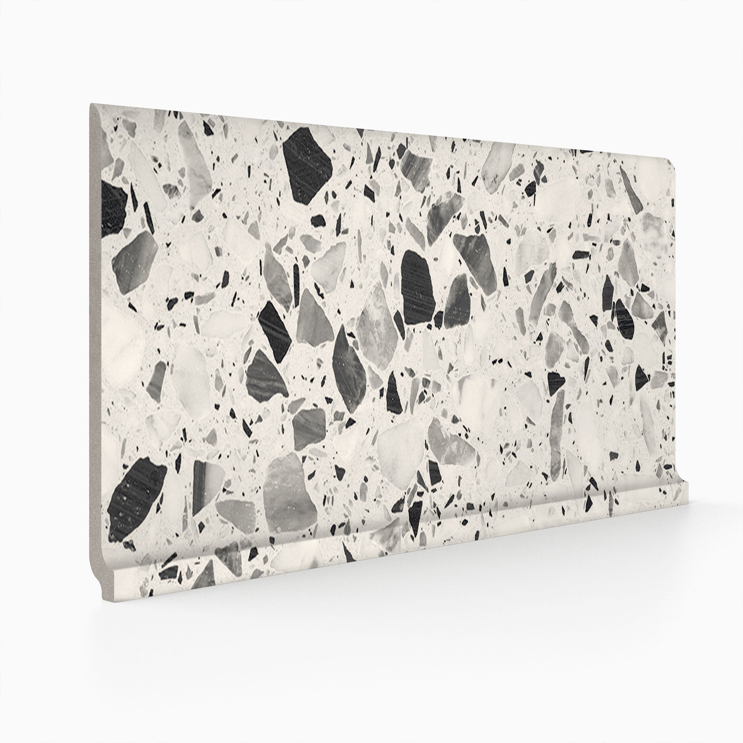 Terrazzo Allure™ 6x12 Matte Porcelain Cove Base Tile in Dalmatian
