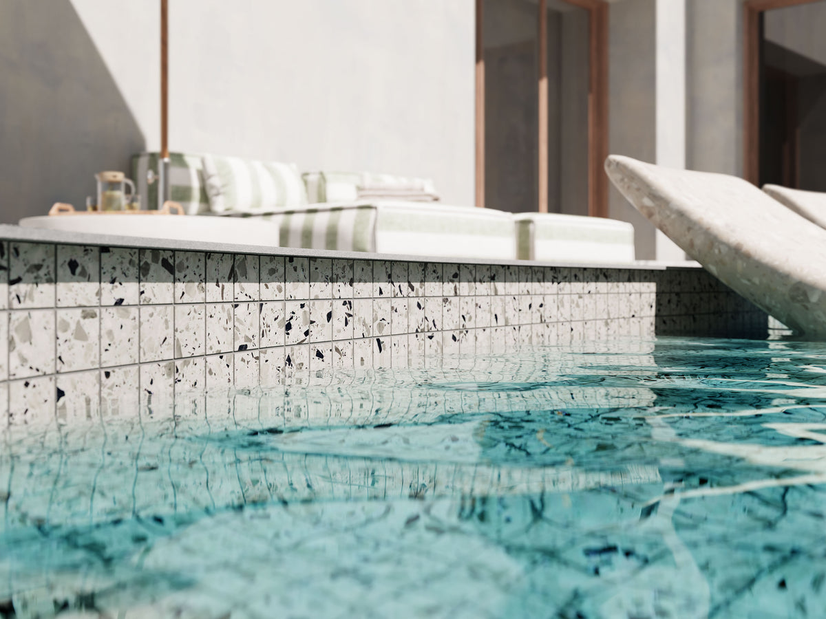 Terrazzo Allure™ 2x2 Matte Porcelain Mesh Mosaic Tile in Dalmatian