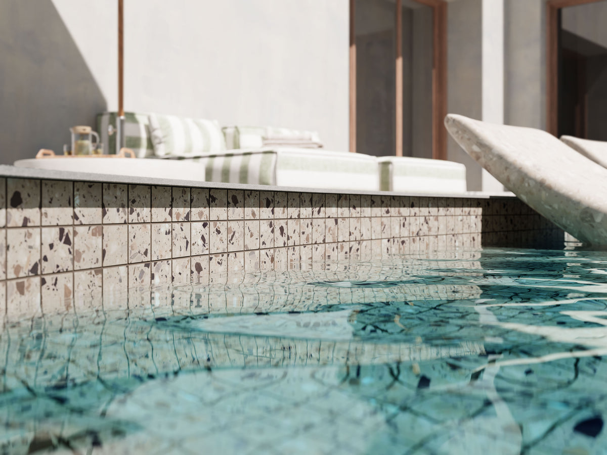 Terrazzo Allure™ 2x2 Matte Porcelain Mesh Mosaic Tile in Dune