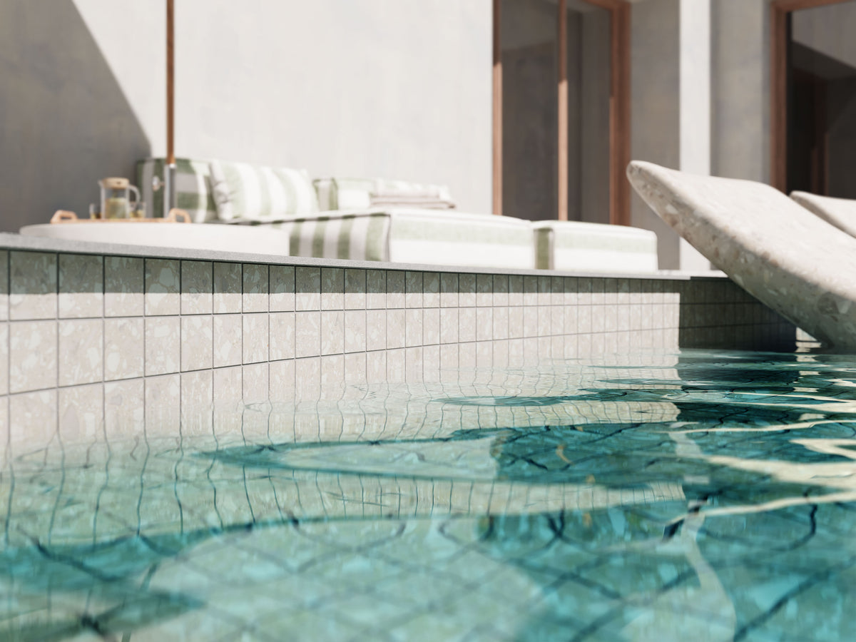 Terrazzo Allure™ 2x2 Matte Porcelain Mesh Mosaic Tile in Eggshell