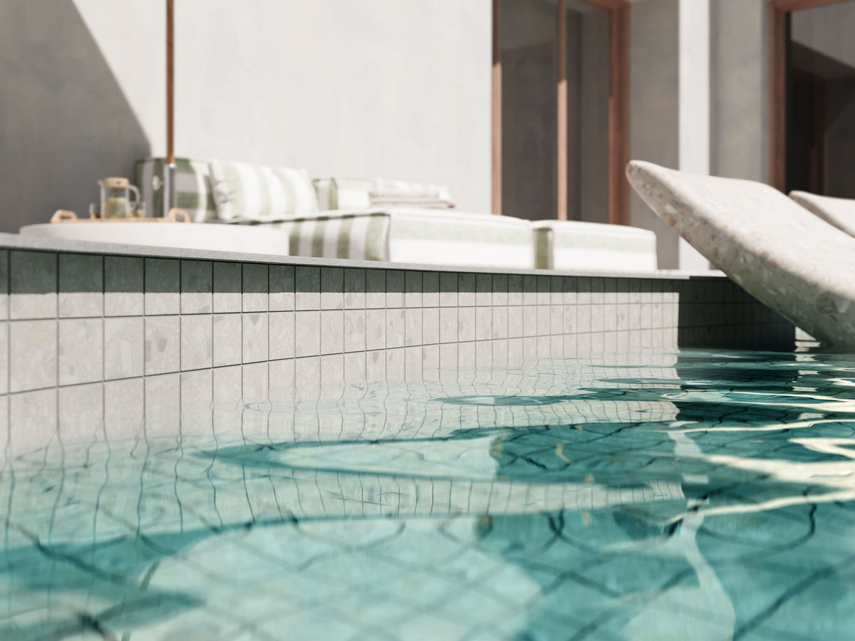 Terrazzo Allure™ 2x2 Matte Porcelain Mesh Mosaic Tile in Snow